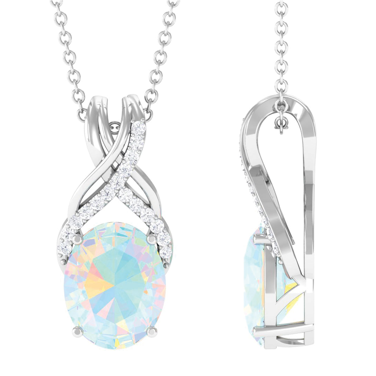 Oval Ethiopian Opal Solitaire Pendant With Moissanite Twisted Bail 