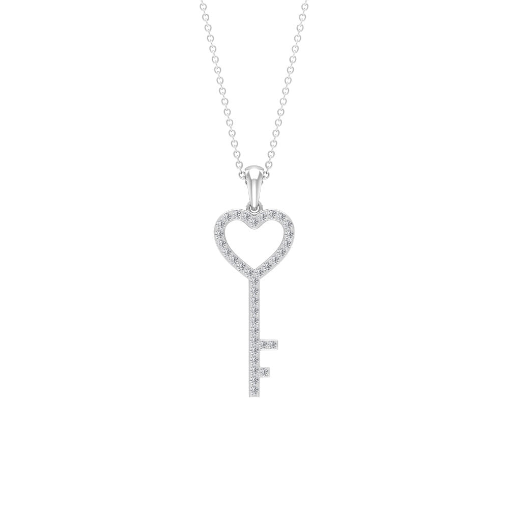 Heart Lock Bangle & Key Necklace - Zirconia heart / Rose Gold