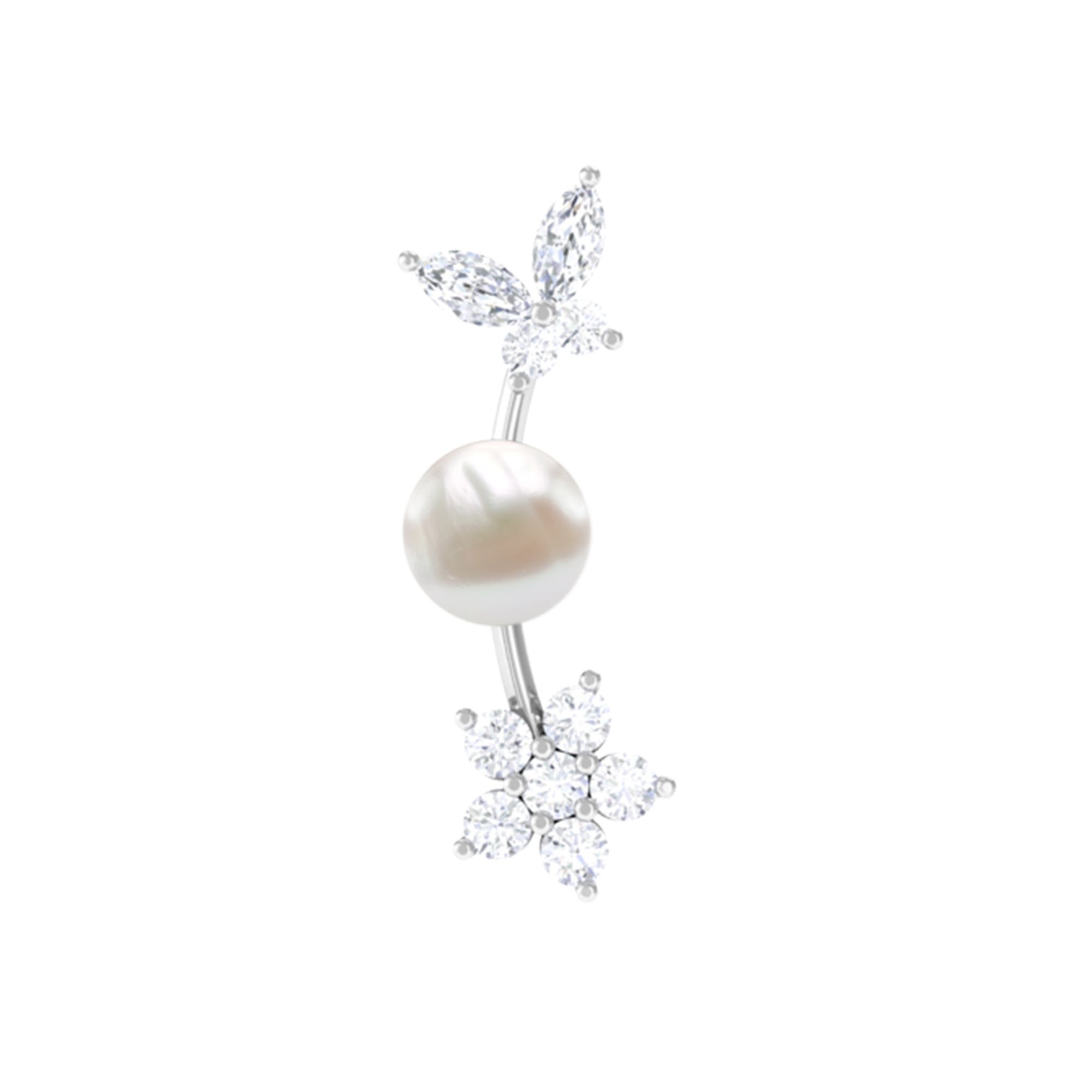 Rosec Jewels-Nature Inspired Freshwater Pearl and Moissanite Crawler Earring