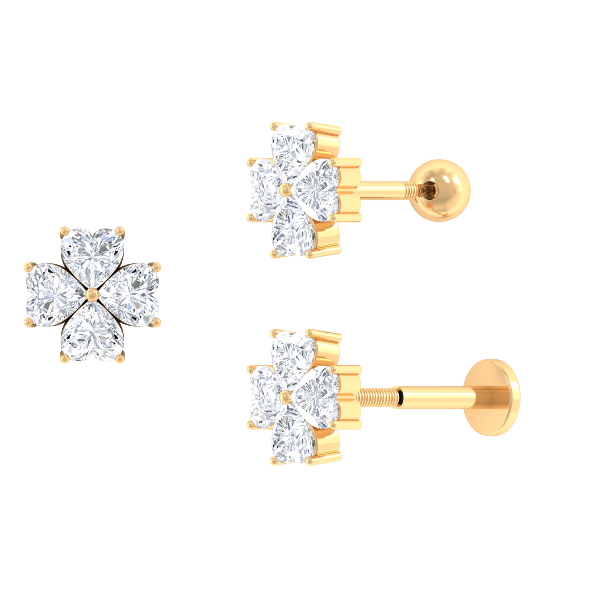 Heart Shape Moissanite Flower Conch Earring in Gold Moissanite - ( D-VS1 ) - Color and Clarity - Rosec Jewels