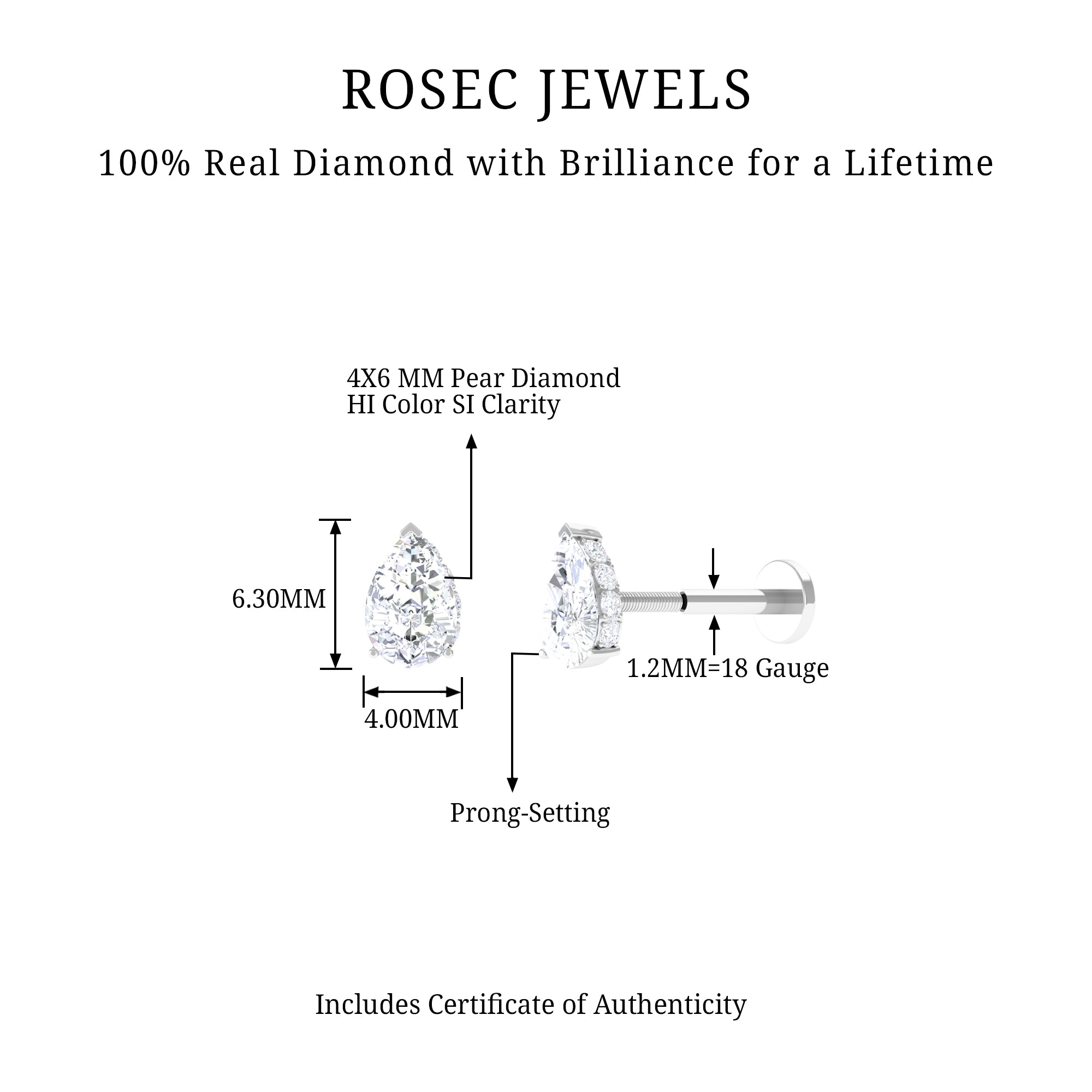 Rosec Jewels-Pear Shape Diamond Solitaire Tragus Earring