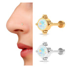 Simple Ethiopian Opal Gold Beaded Nose Stud Ethiopian Opal - ( AAA ) - Quality - Rosec Jewels