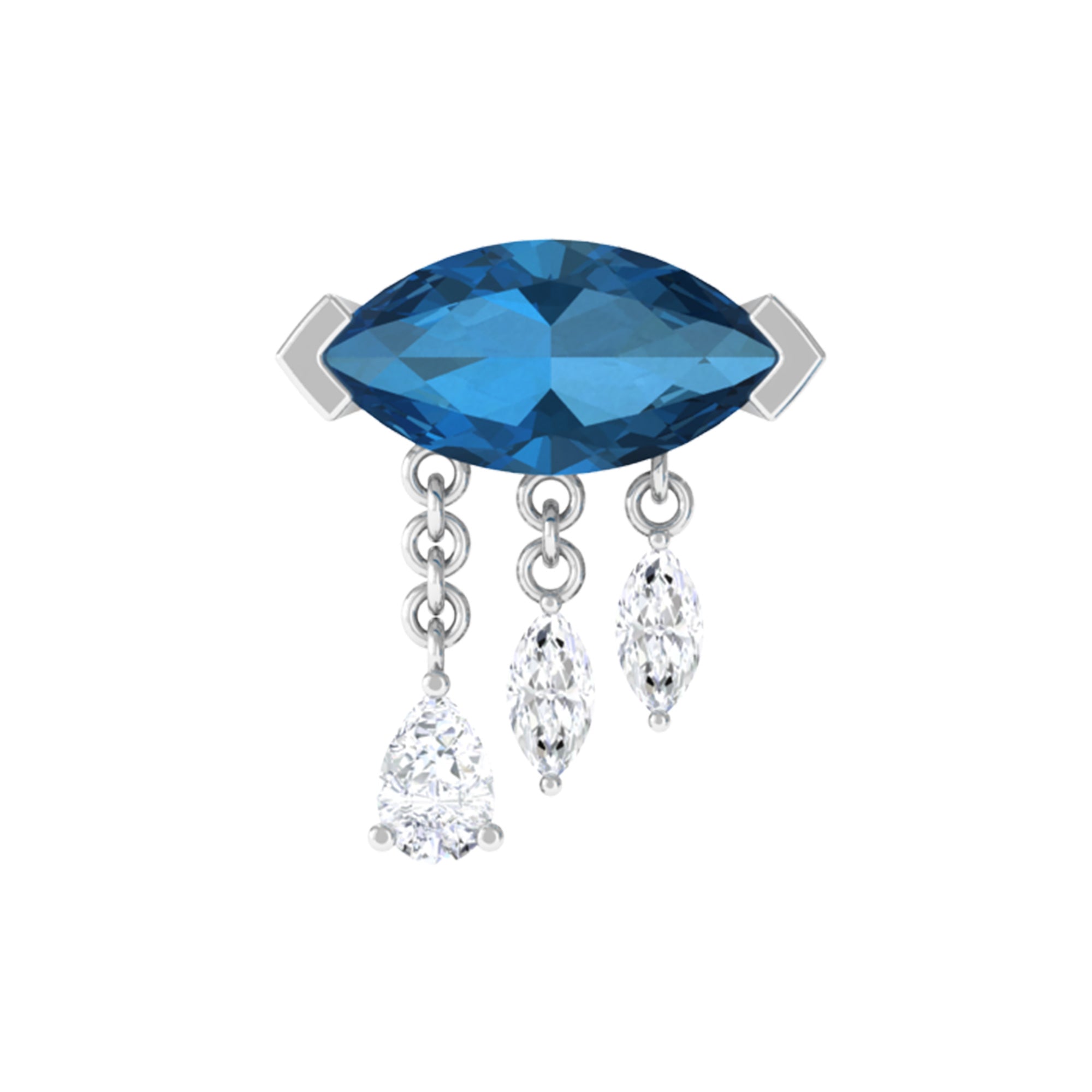 Rosec Jewels-London Blue Topaz Cartilage Earring with Dangling Moissanite