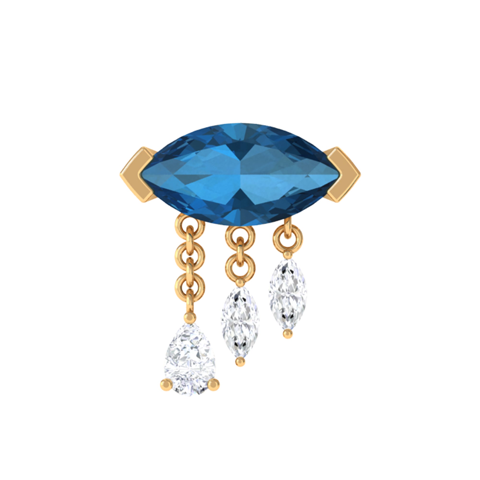 Rosec Jewels-London Blue Topaz Cartilage Earring with Dangling Moissanite