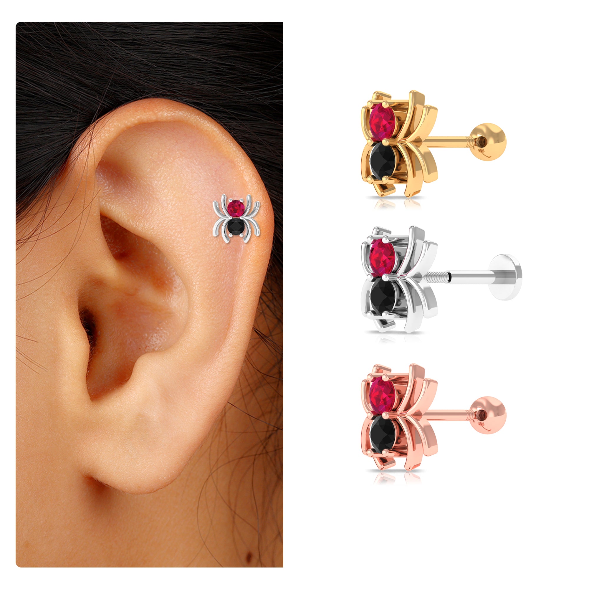 Rosec Jewels-Ruby and Black Onyx Spider Helix Earring