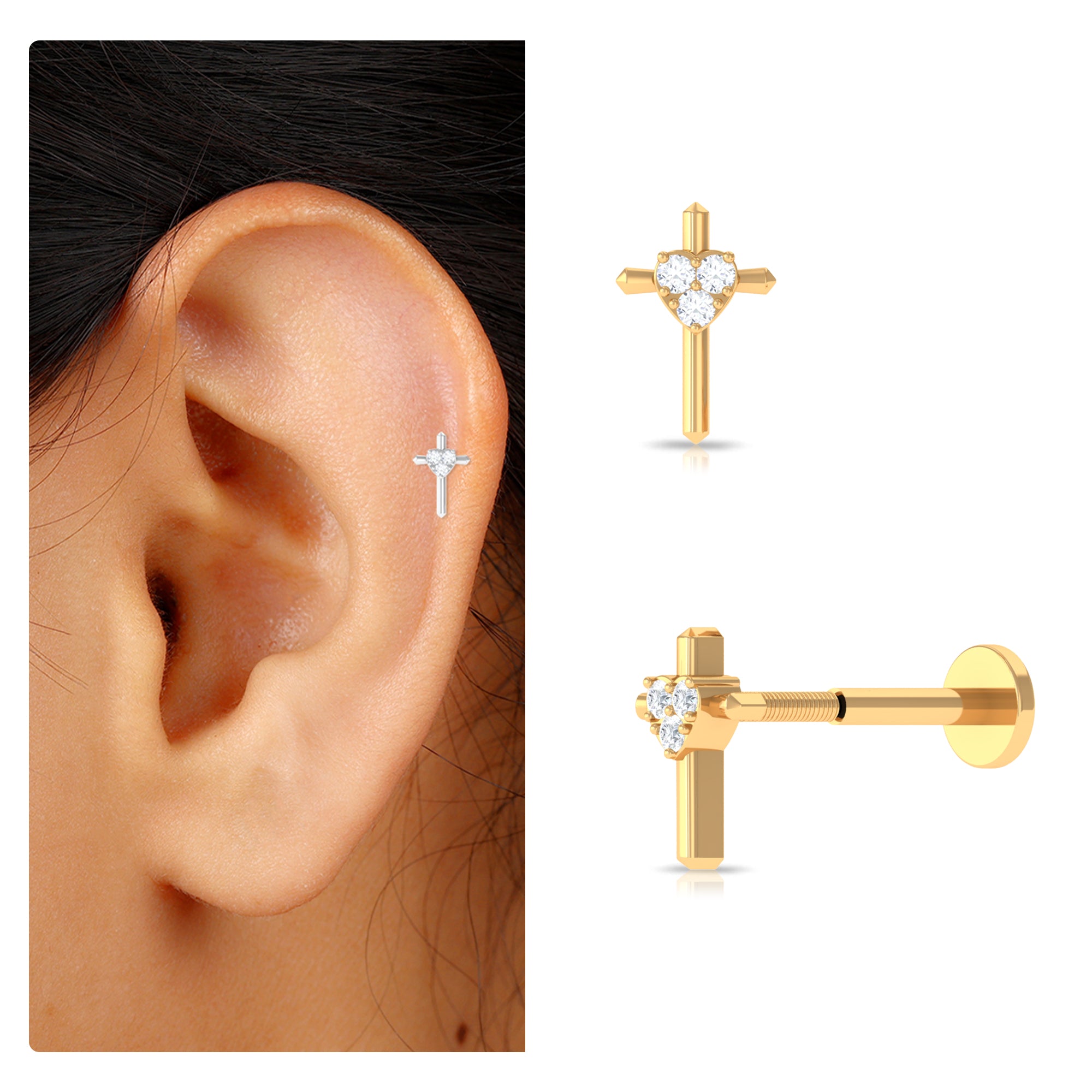 Rosec Jewels-Round Natural Diamond Gold Cross Helix Earring