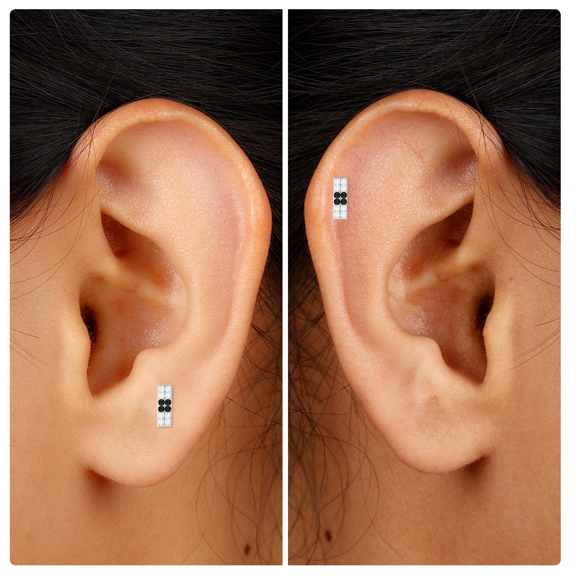 Rosec Jewels-Pave Set Black Diamond and Moissanite Bar Earring for Tragus Piercing