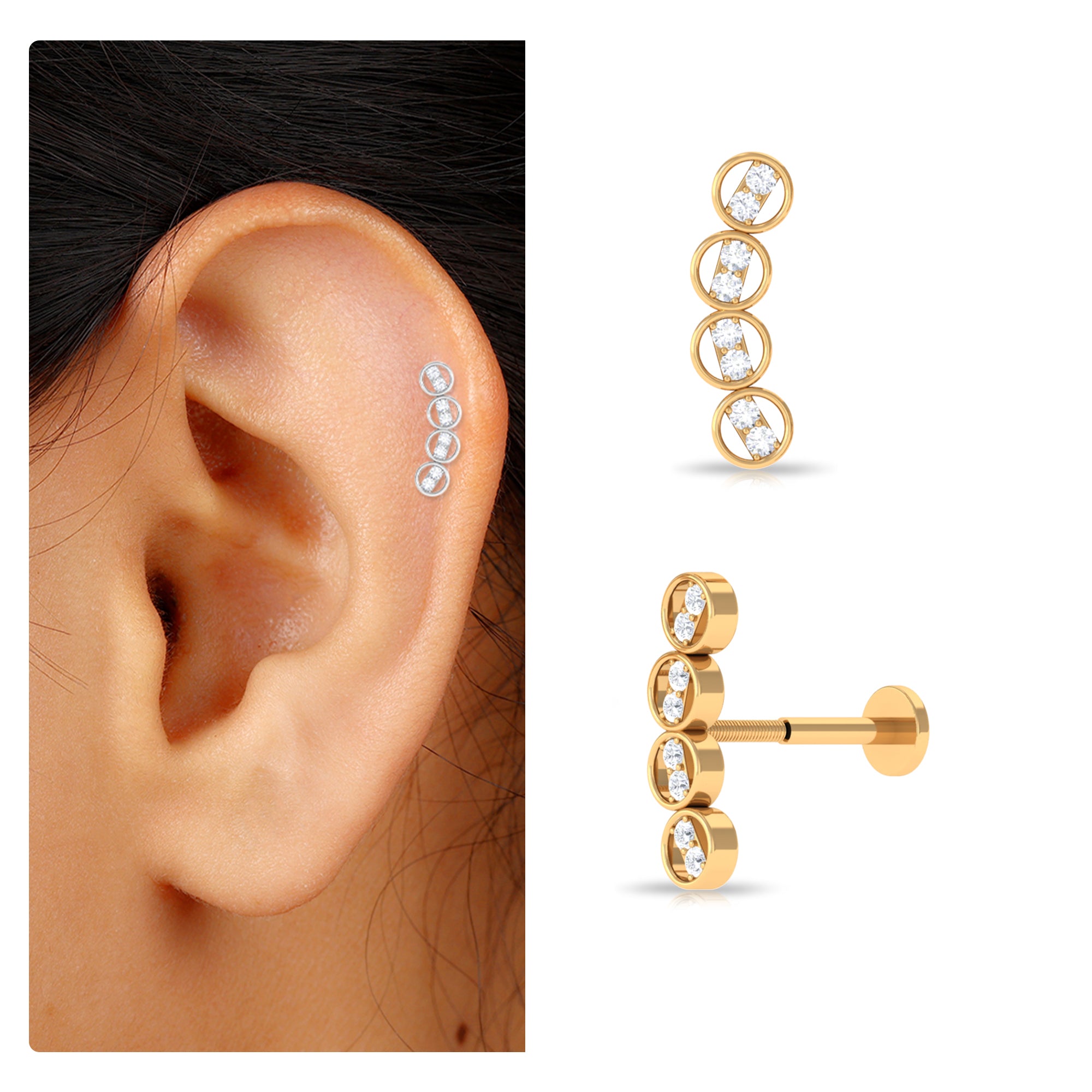 Rosec Jewels-Simple Moissanite Gold Curved Helix Earring