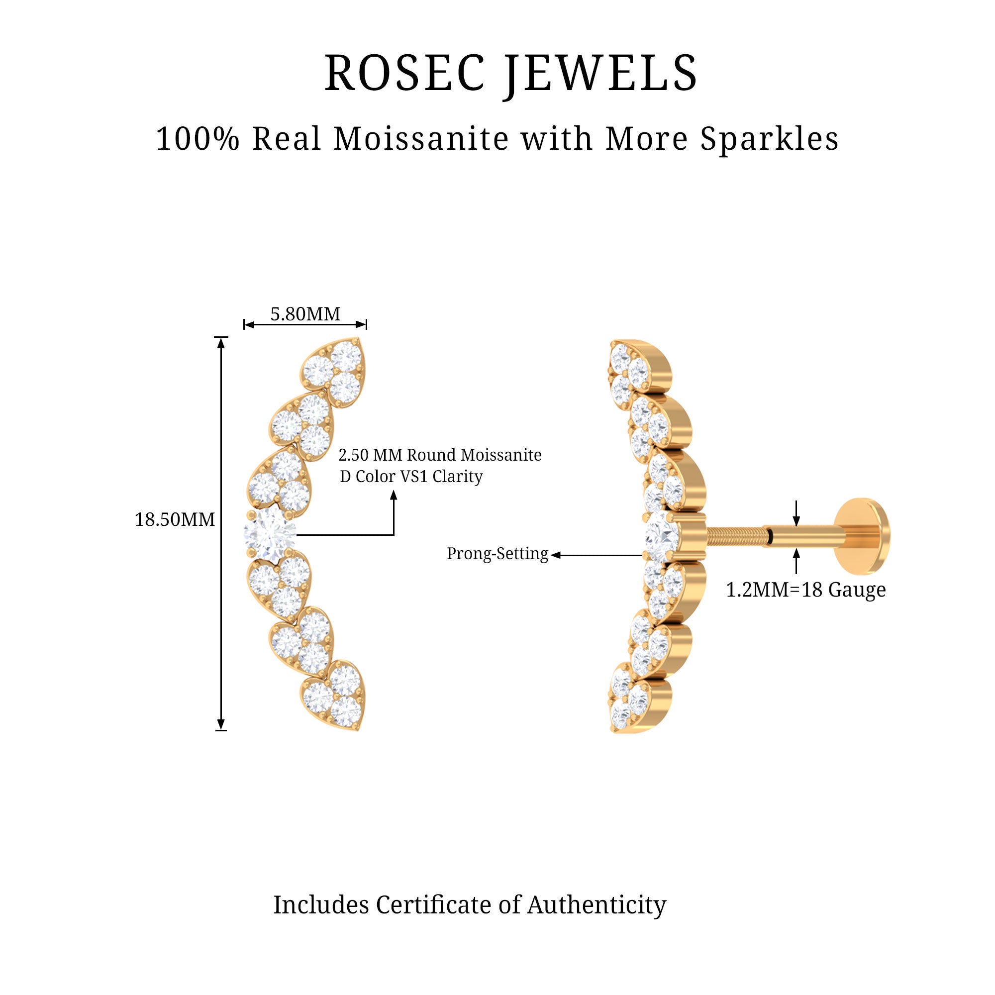 Rosec Jewels-Moissanite Heart Earring for Cartilage Piercing