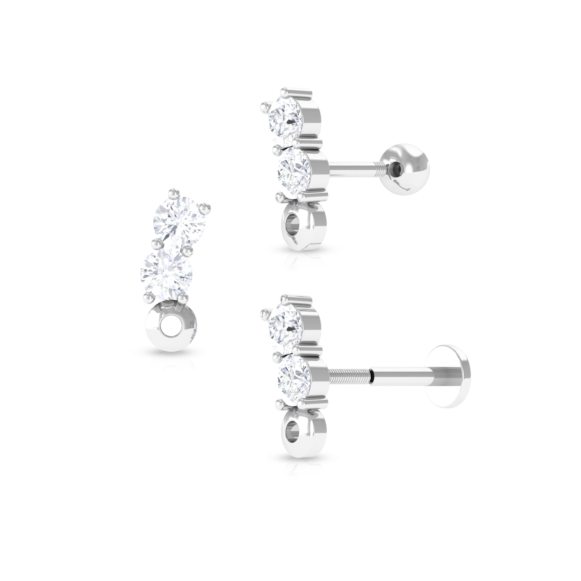 Rosec Jewels-Unique Moissanite 2 Stone Curved Helix Earring