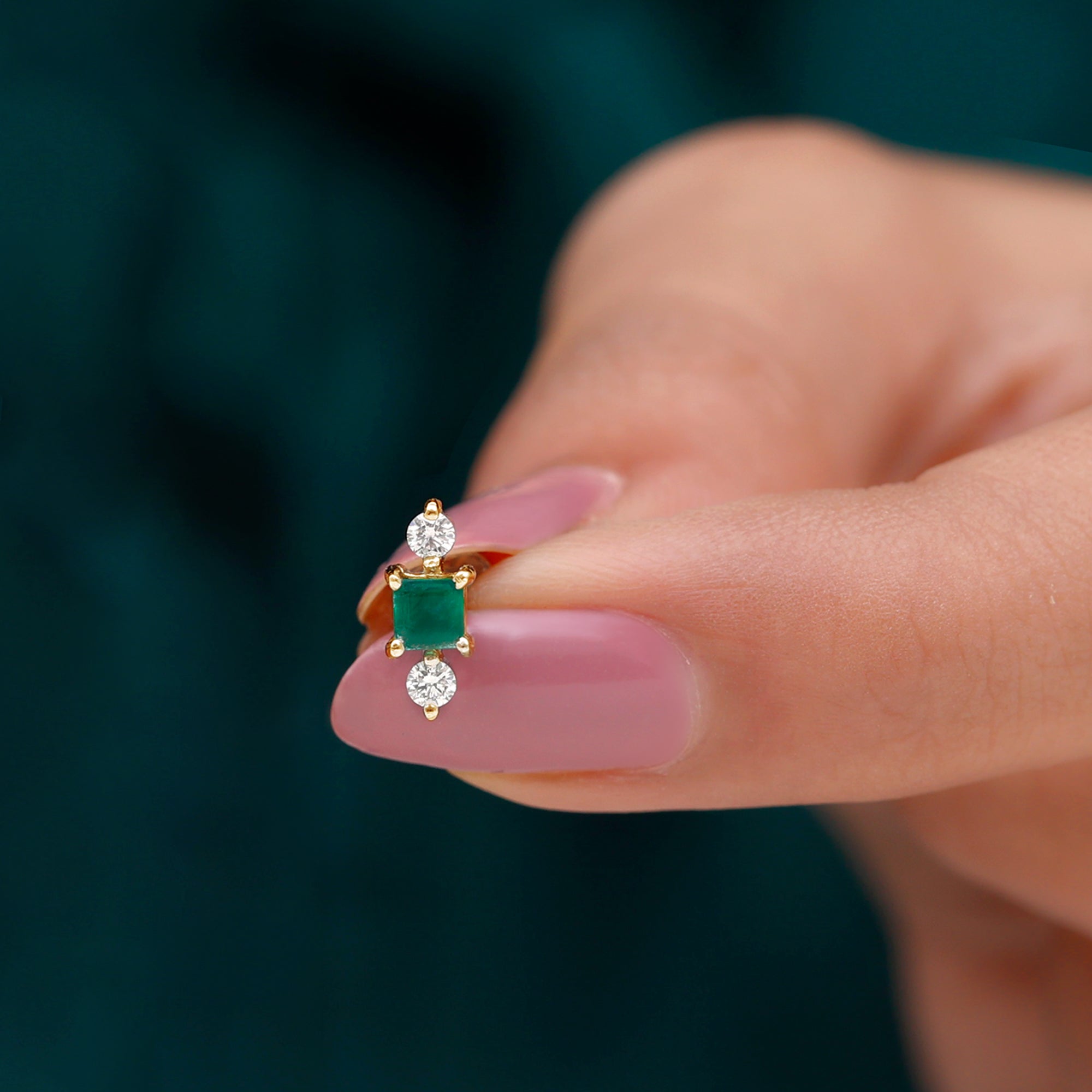 Rosec Jewels-Minimalist Emerald and Moissanite Helix Earring