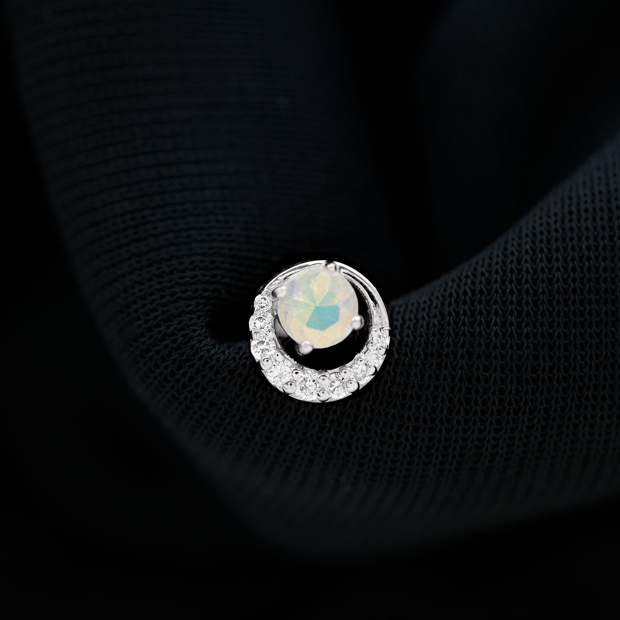 Rosec Jewels-Real Ethiopian Opal and Moissanite Circle Cartilage Earring