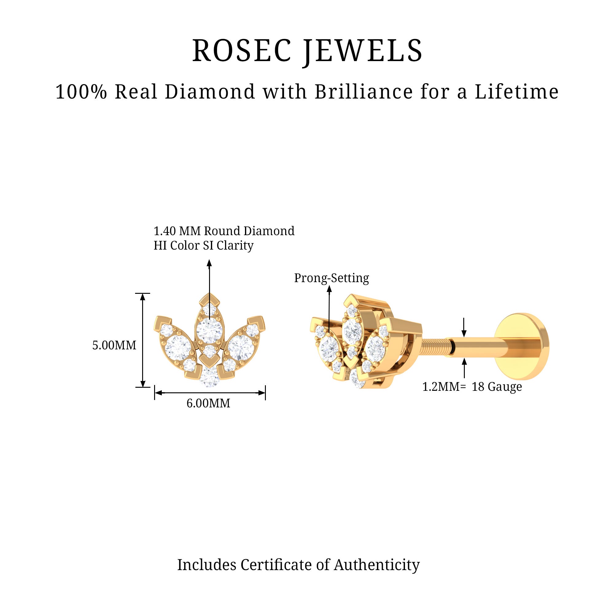 Rosec Jewels-Exquisite Diamond Lotus Flower Earring for Helix Piercing