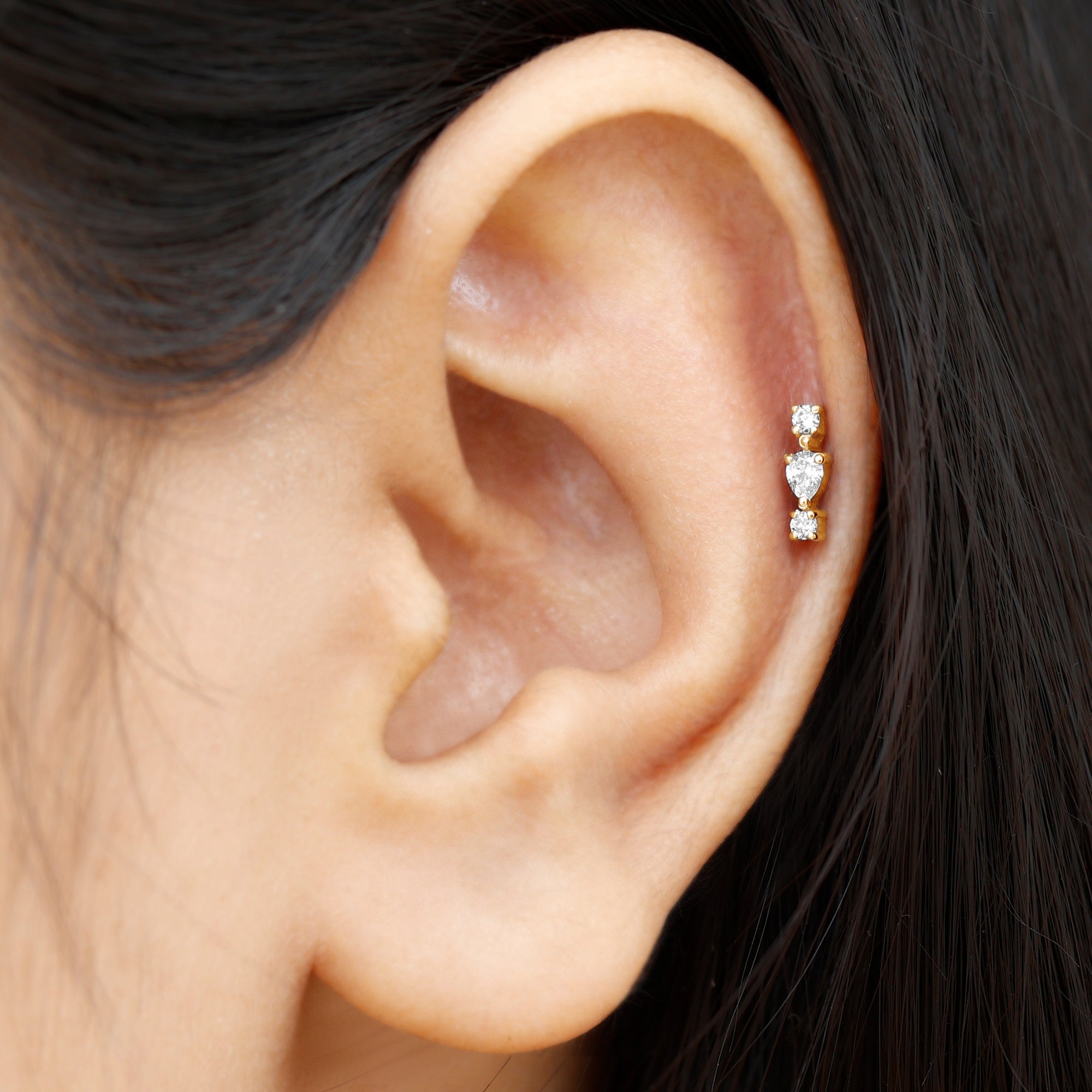 Rosec Jewels-Simple Three Diamond Cartilage Earring with Flat Back