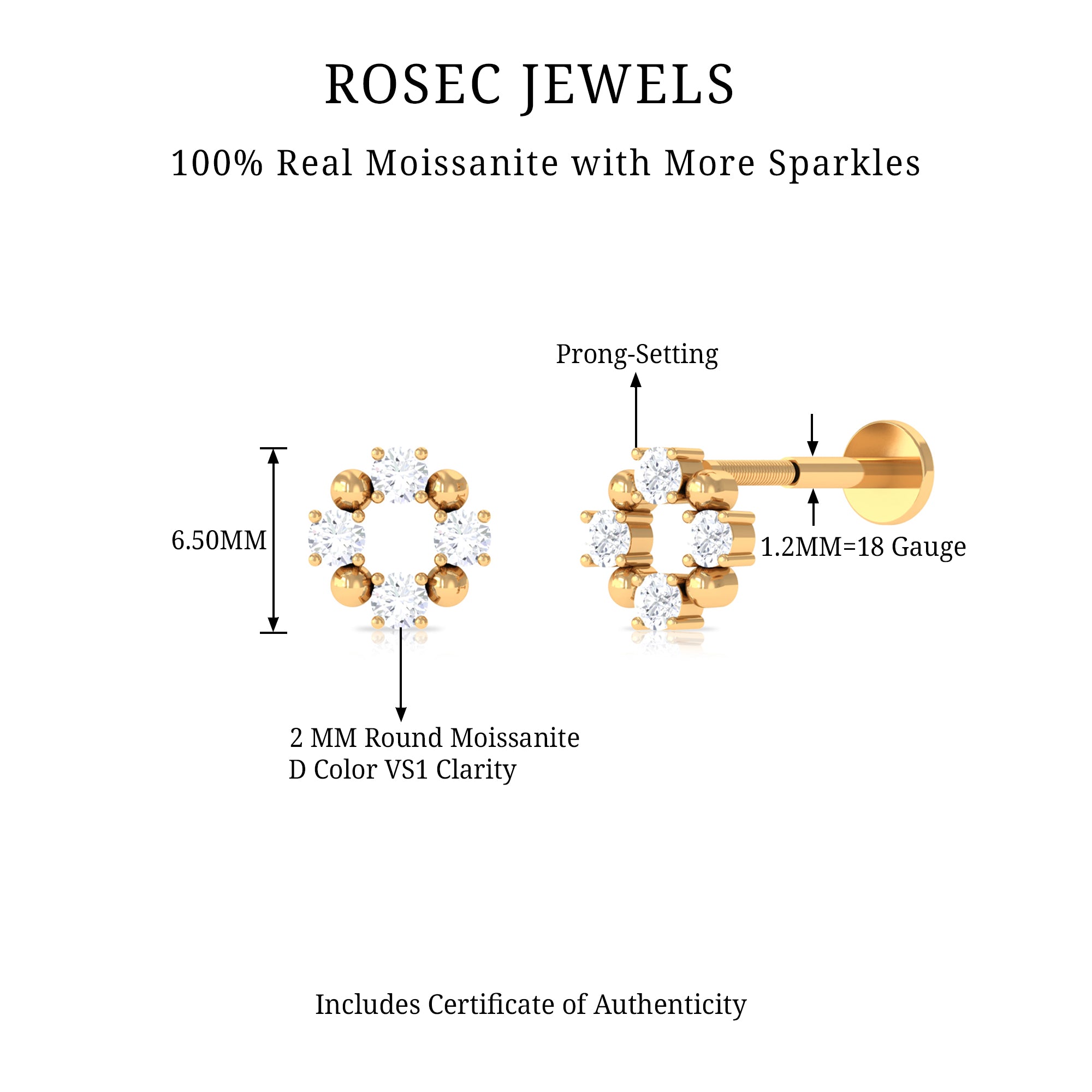 Rosec Jewels-Round Moissanite Open Circle Eternity Cartilage Earring