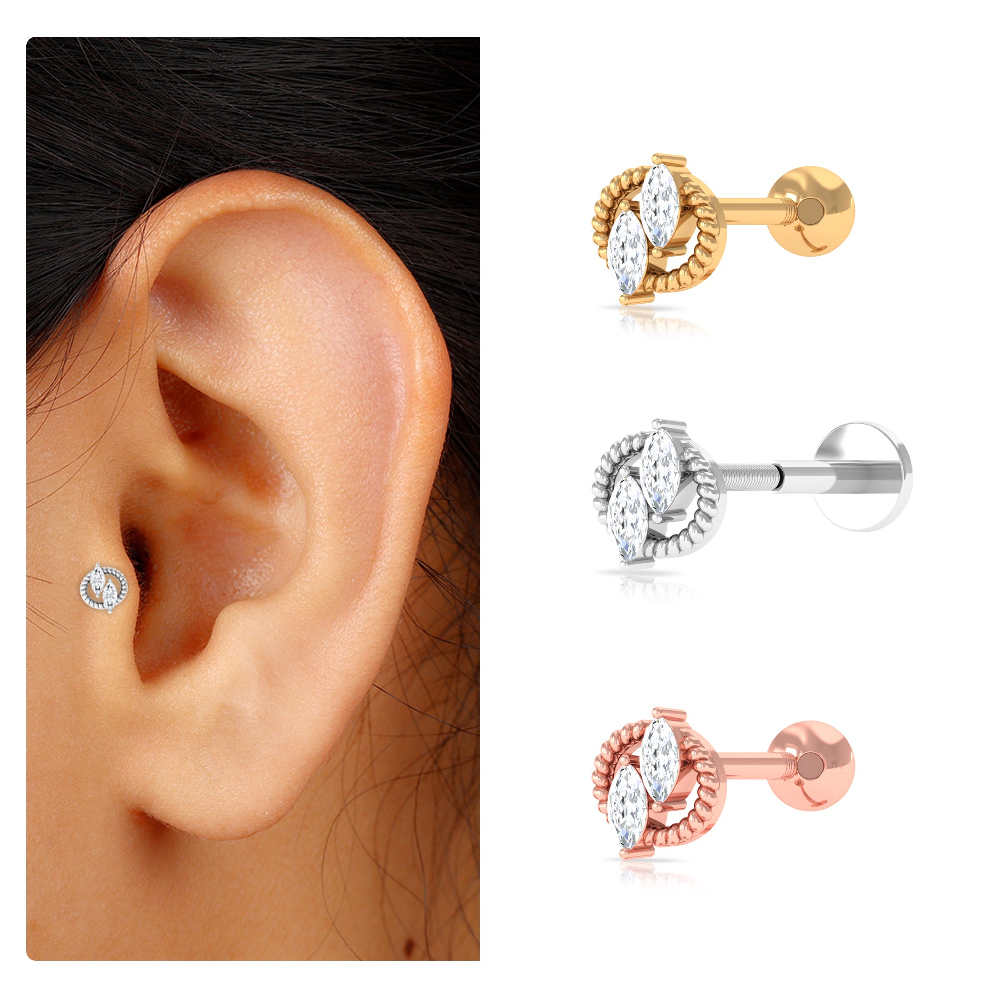 Rosec Jewels-Marquise Diamond Twisted Rope Cartilage Earring