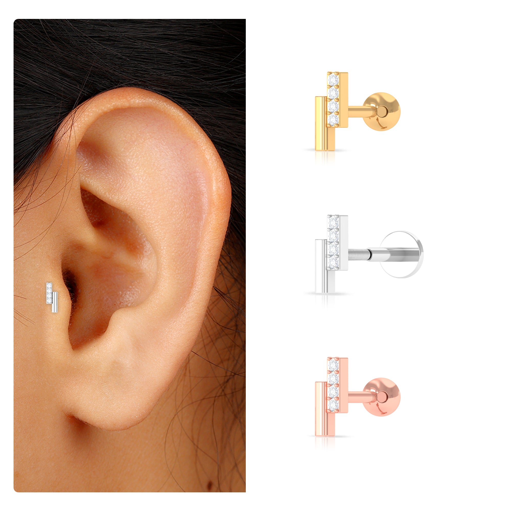 Rosec Jewels-Minimalist Diamond Bar Gold Tragus Earring