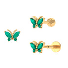 Natural Emerald Gold Butterfly Earring for Cartilage Piercing Emerald - ( AAA ) - Quality - Rosec Jewels