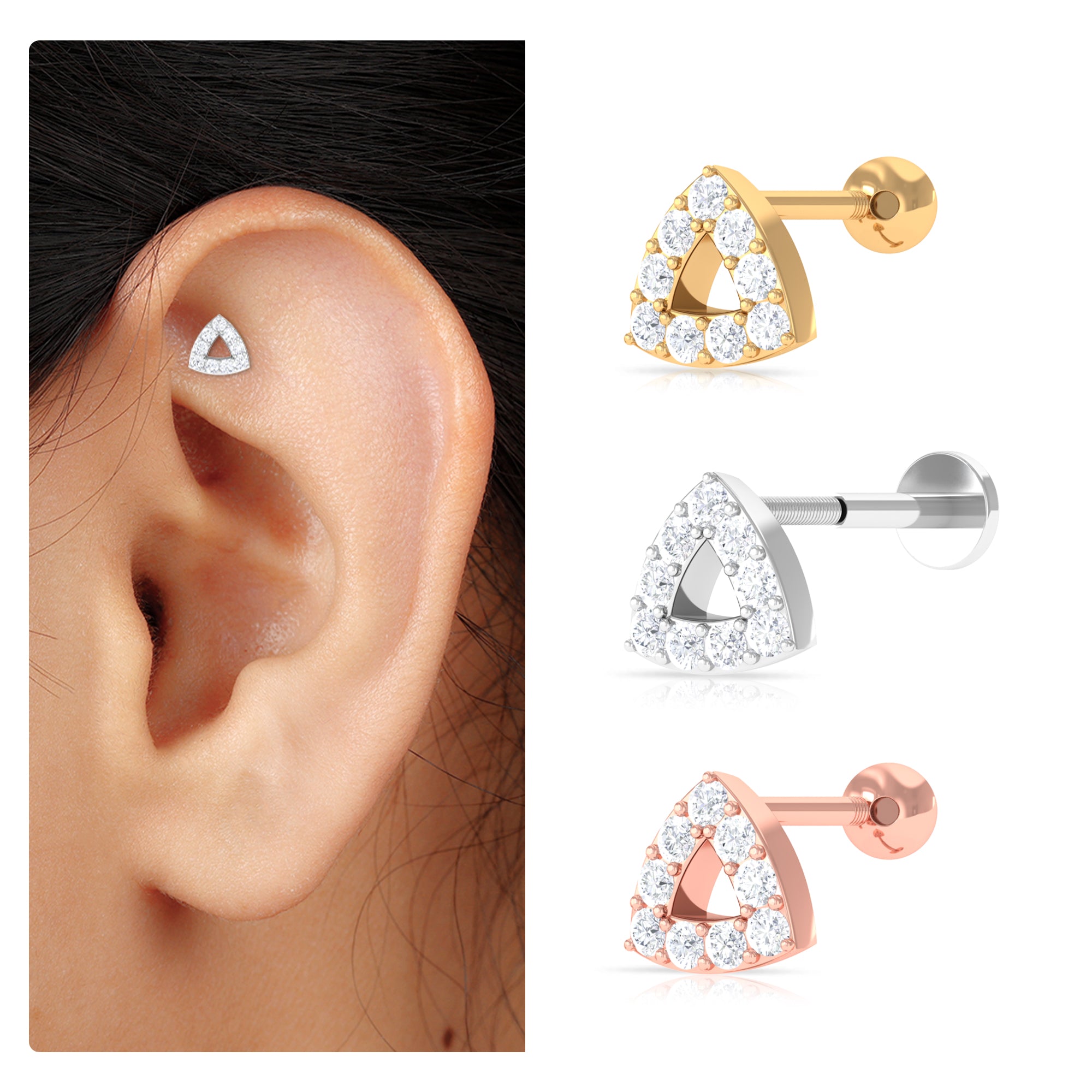 Rosec Jewels-Minimalist Moissanite Gold Triangle Earring for Helix Piercing