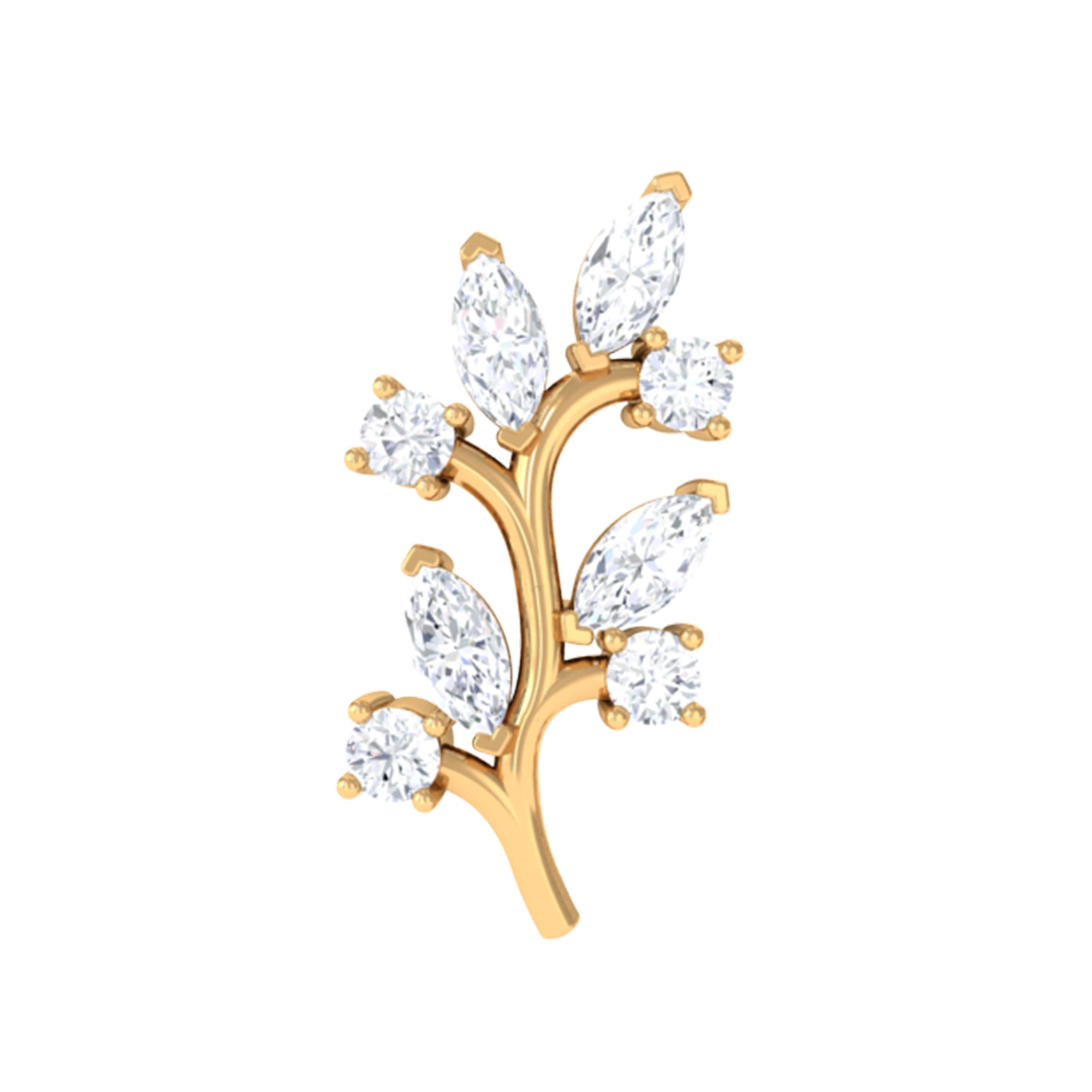 Rosec Jewels-Marquise and Round Moissanite Leaf Earring for Helix Piercing