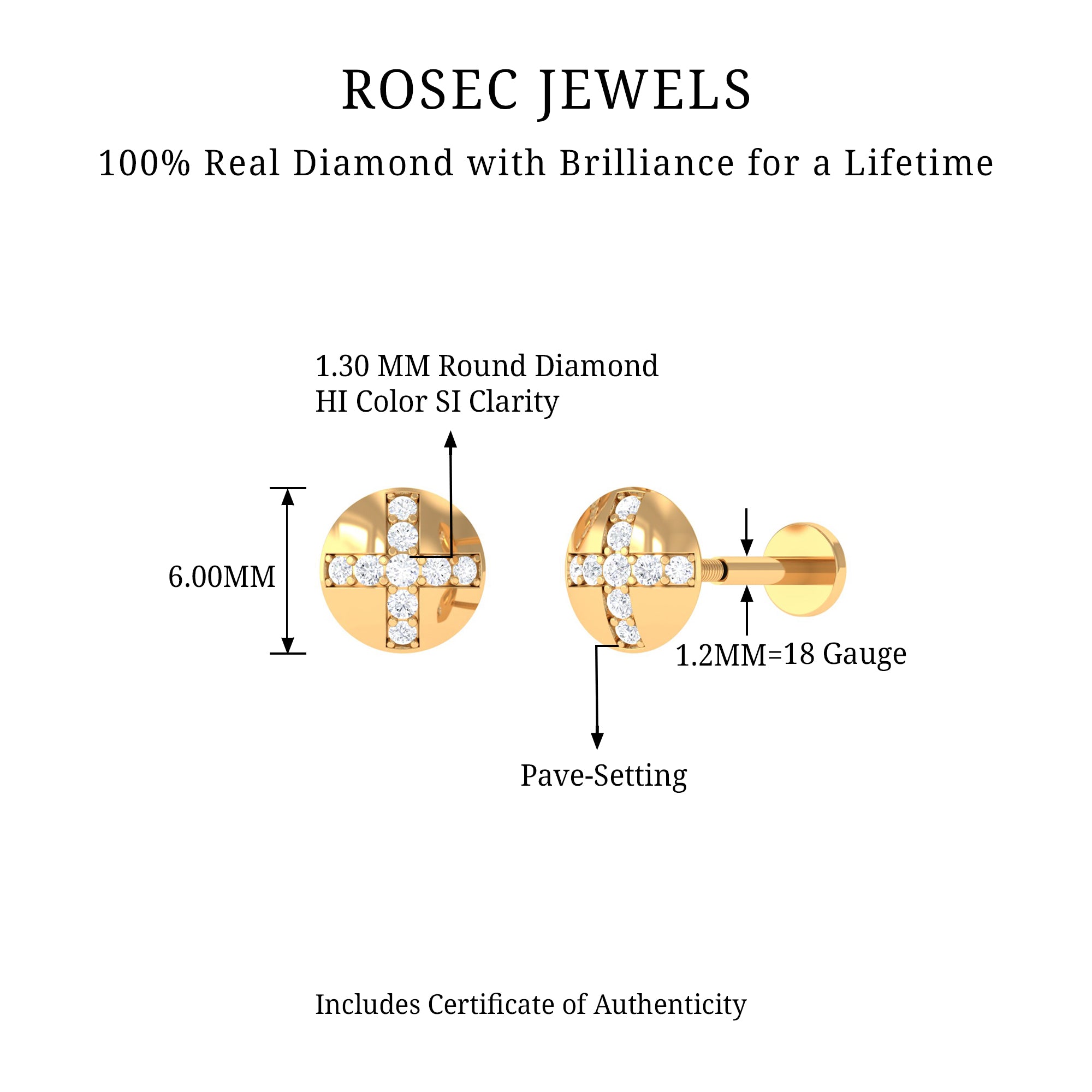 Rosec Jewels-Real Diamond Gold Circle Earring for Cartilage Piercing