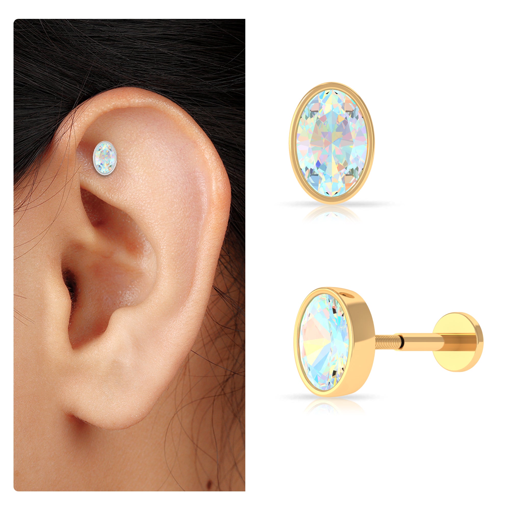 Rosec Jewels-Oval Ethiopian Solitaire Earring for Cartilage Piercing