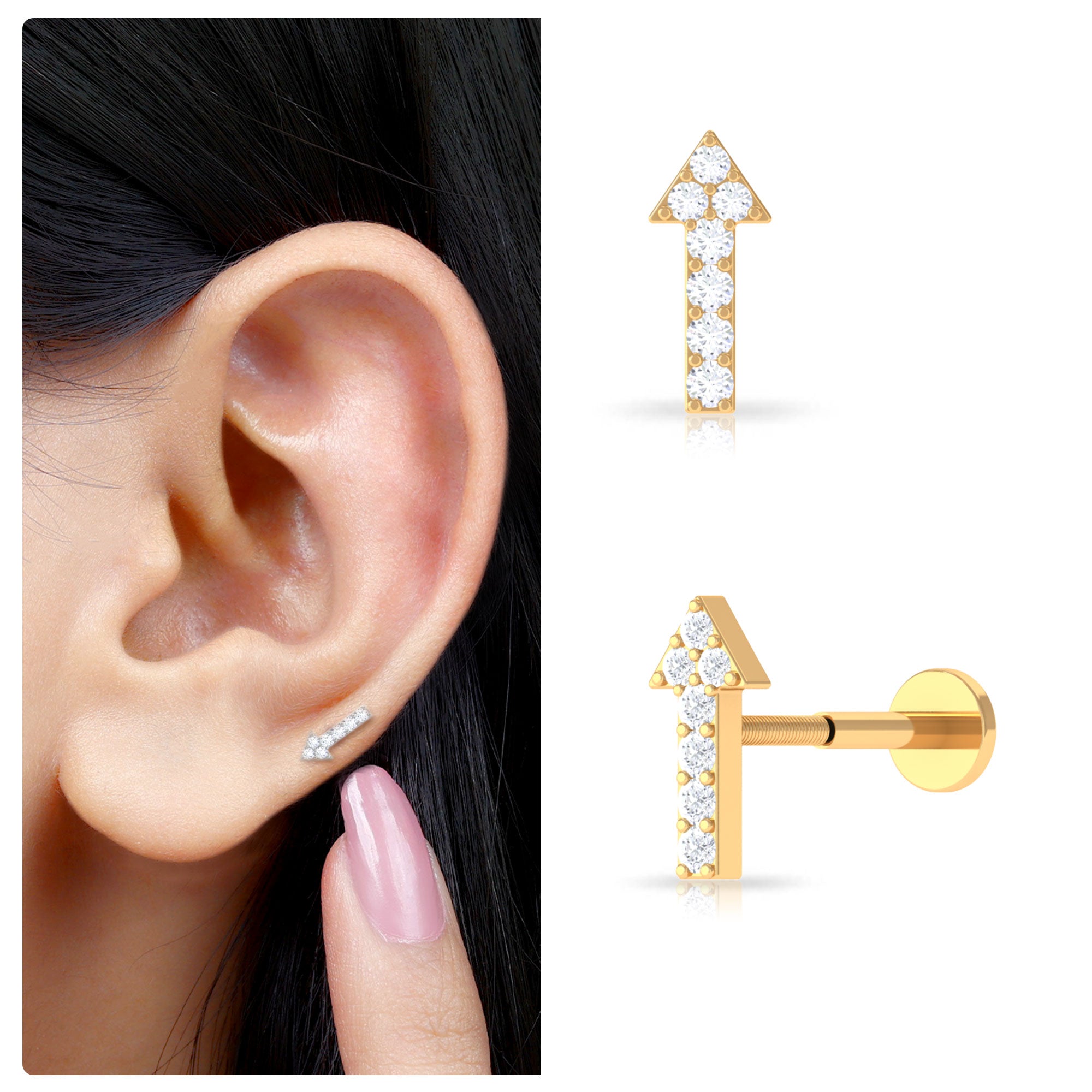 Rosec Jewels-Minimal Diamond Arrow Forward Helix Earring in Gold