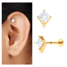 Rosec Jewels-Princess Cut Moissanite Tragus Earring in Gold