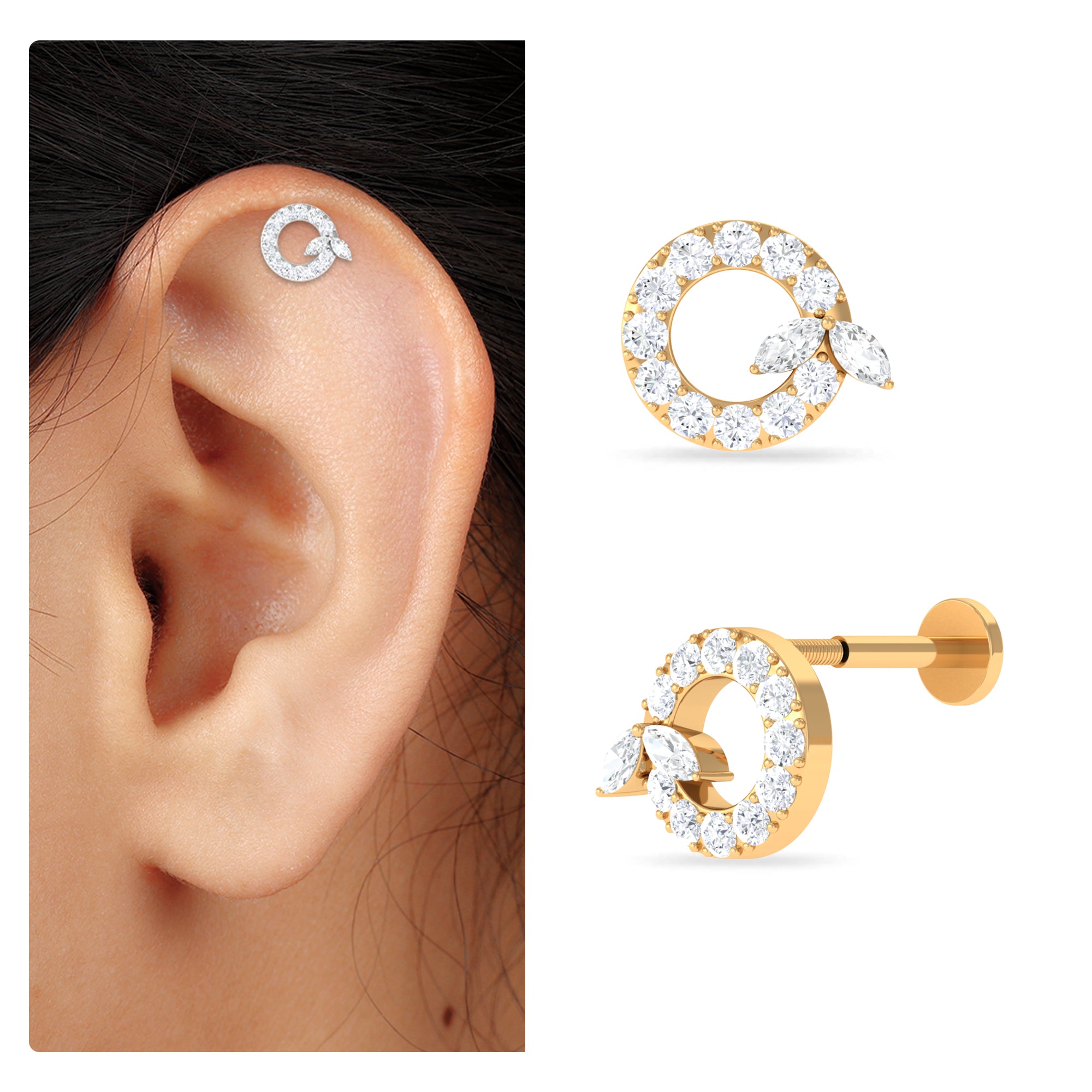 Rosec Jewels-Certified Moissanite Open Circle Earring for Helix Piercing