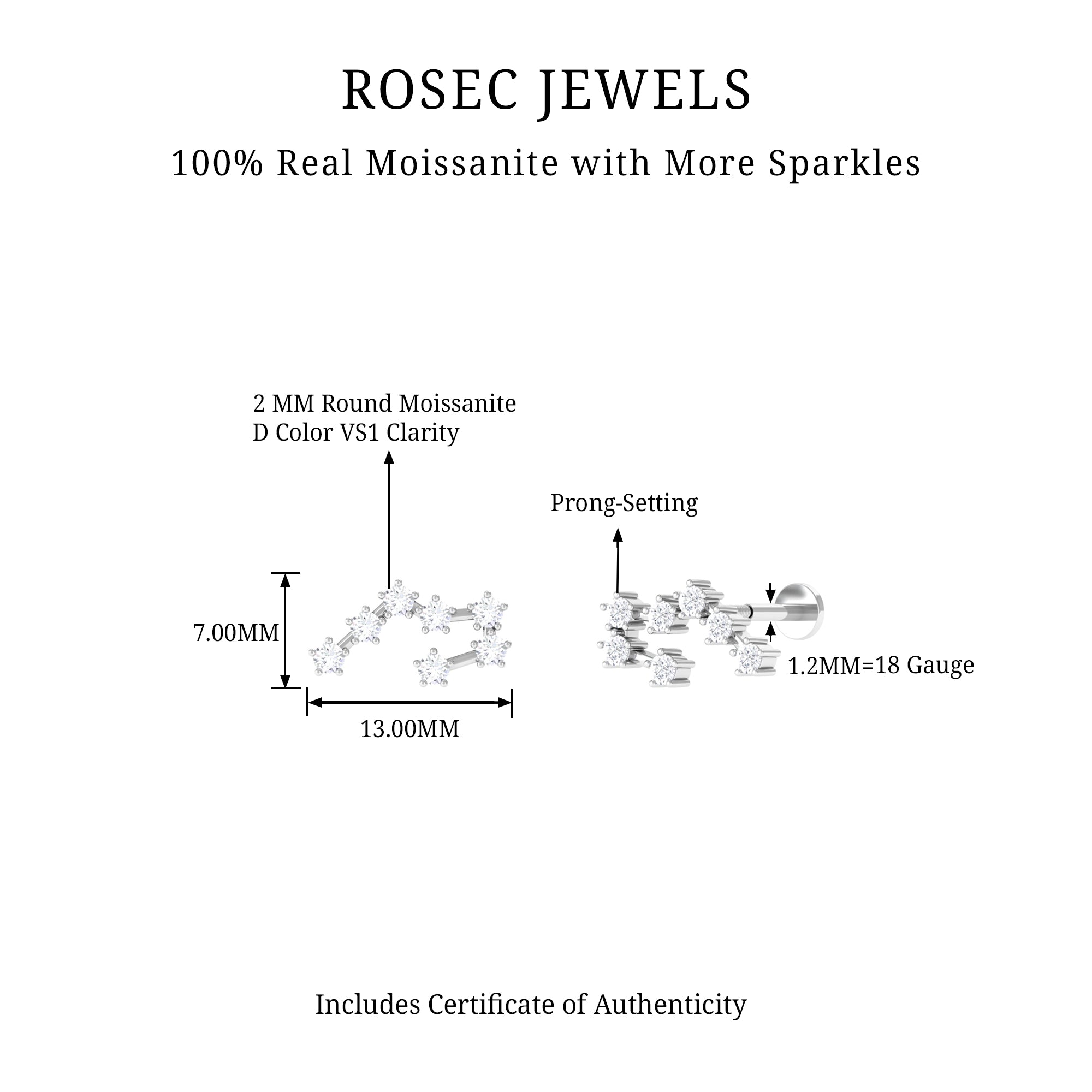 Rosec Jewels-Moissanite Ear Climber Taurus Zodiac Earring