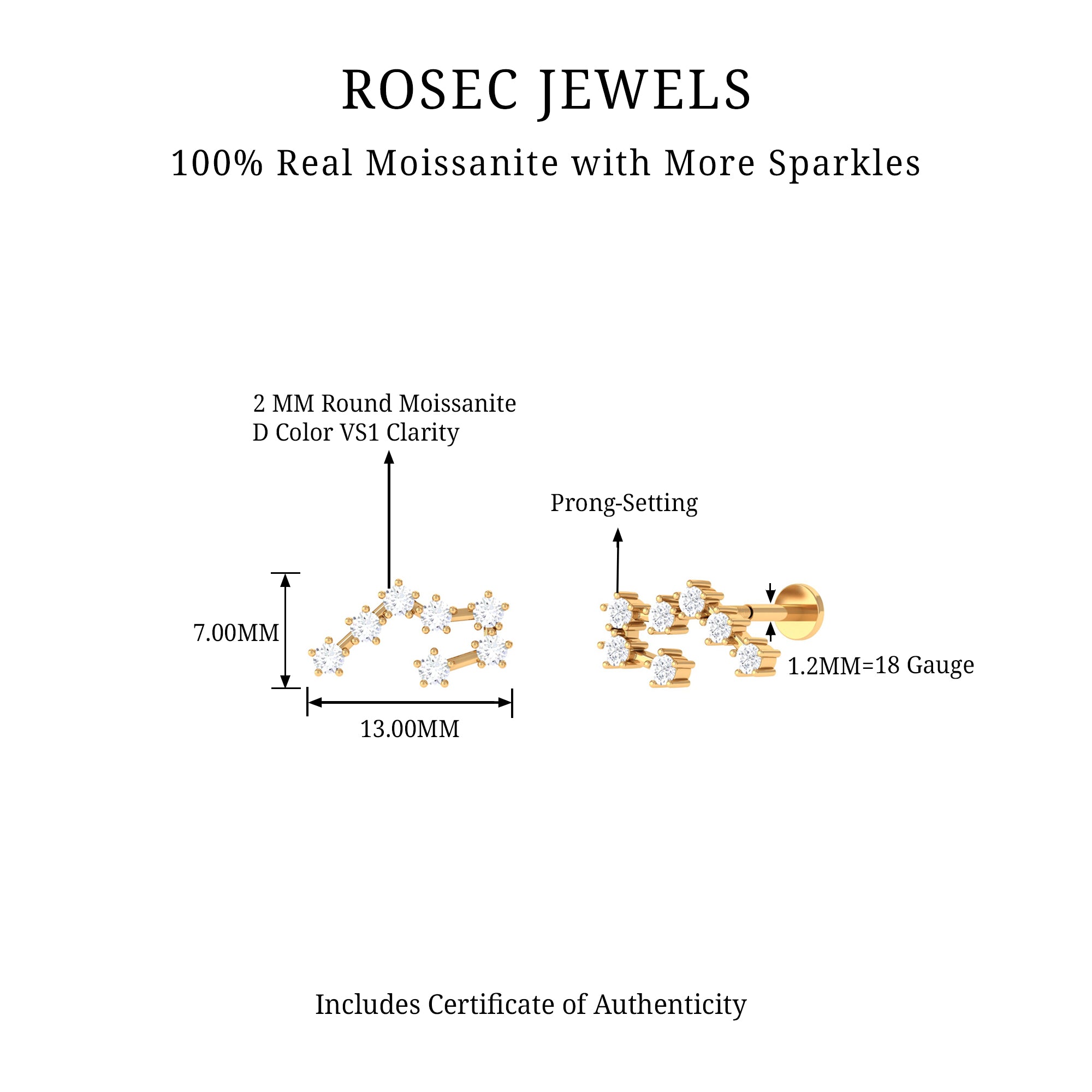 Rosec Jewels-Moissanite Ear Climber Taurus Zodiac Earring