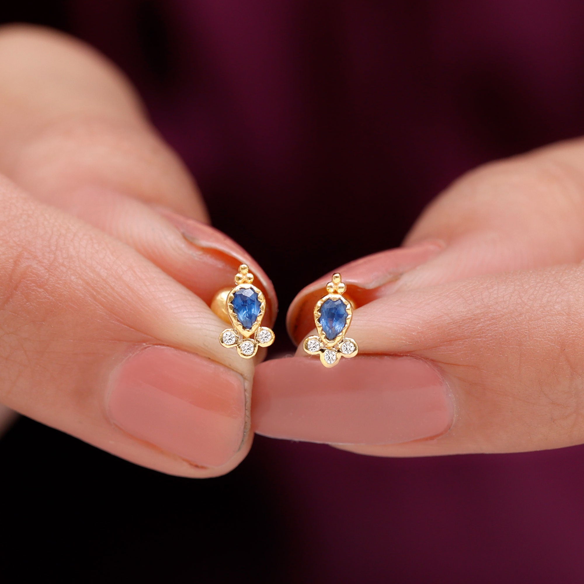 Rosec Jewels-Vintage Style Blue Sapphire and Moissanite Tragus Earring