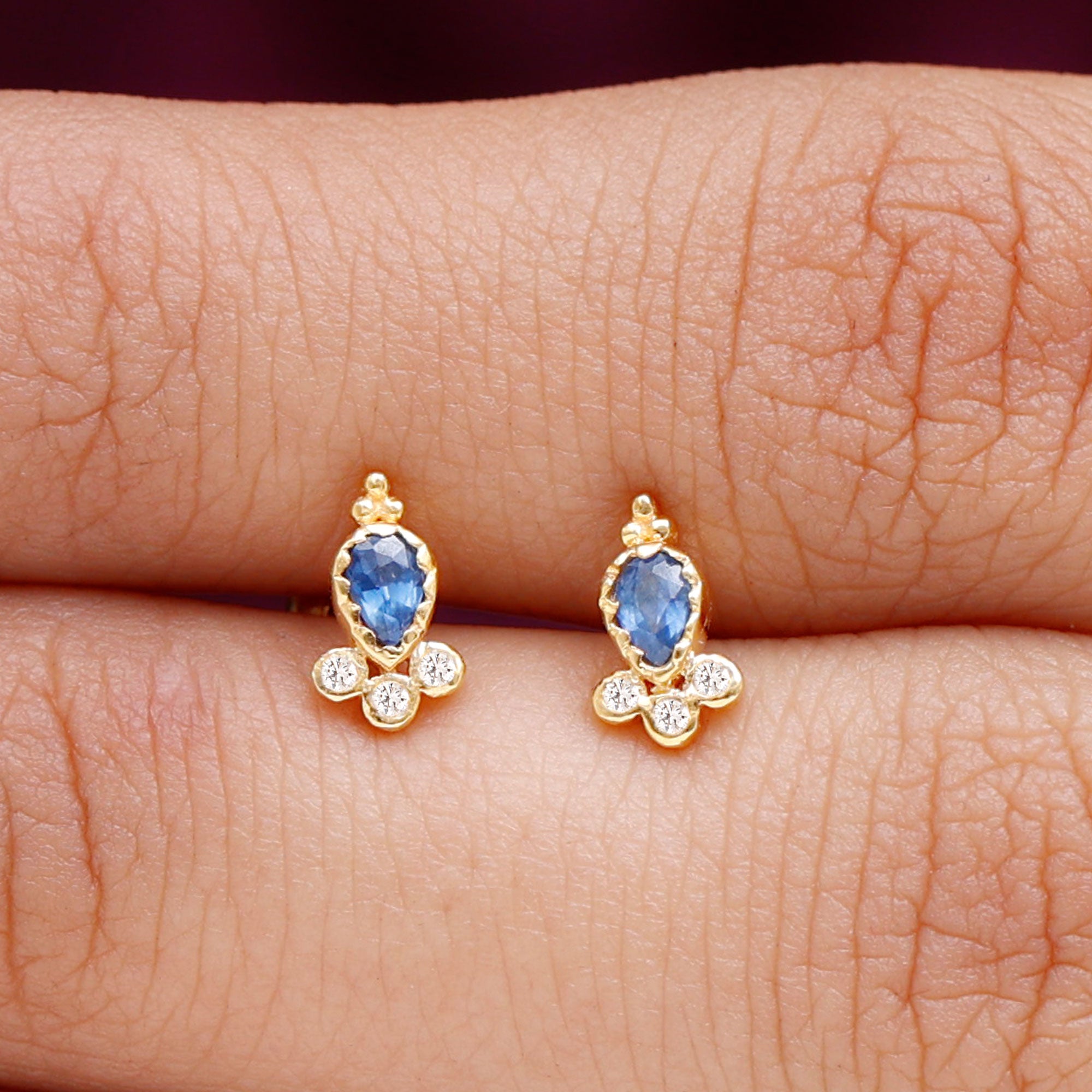 Rosec Jewels-Vintage Style Blue Sapphire and Moissanite Tragus Earring