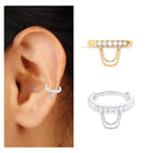 Rosec Jewels-Colorless Moissanite Conch Hoop Earring with Gold Dangle Chain