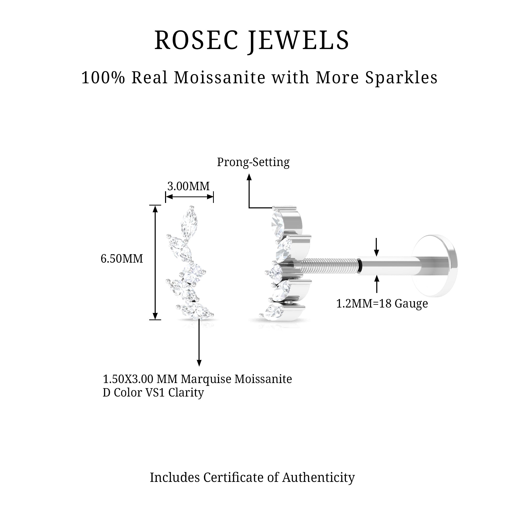 Rosec Jewels-Minimal Moissanite Cluster Helix Earring