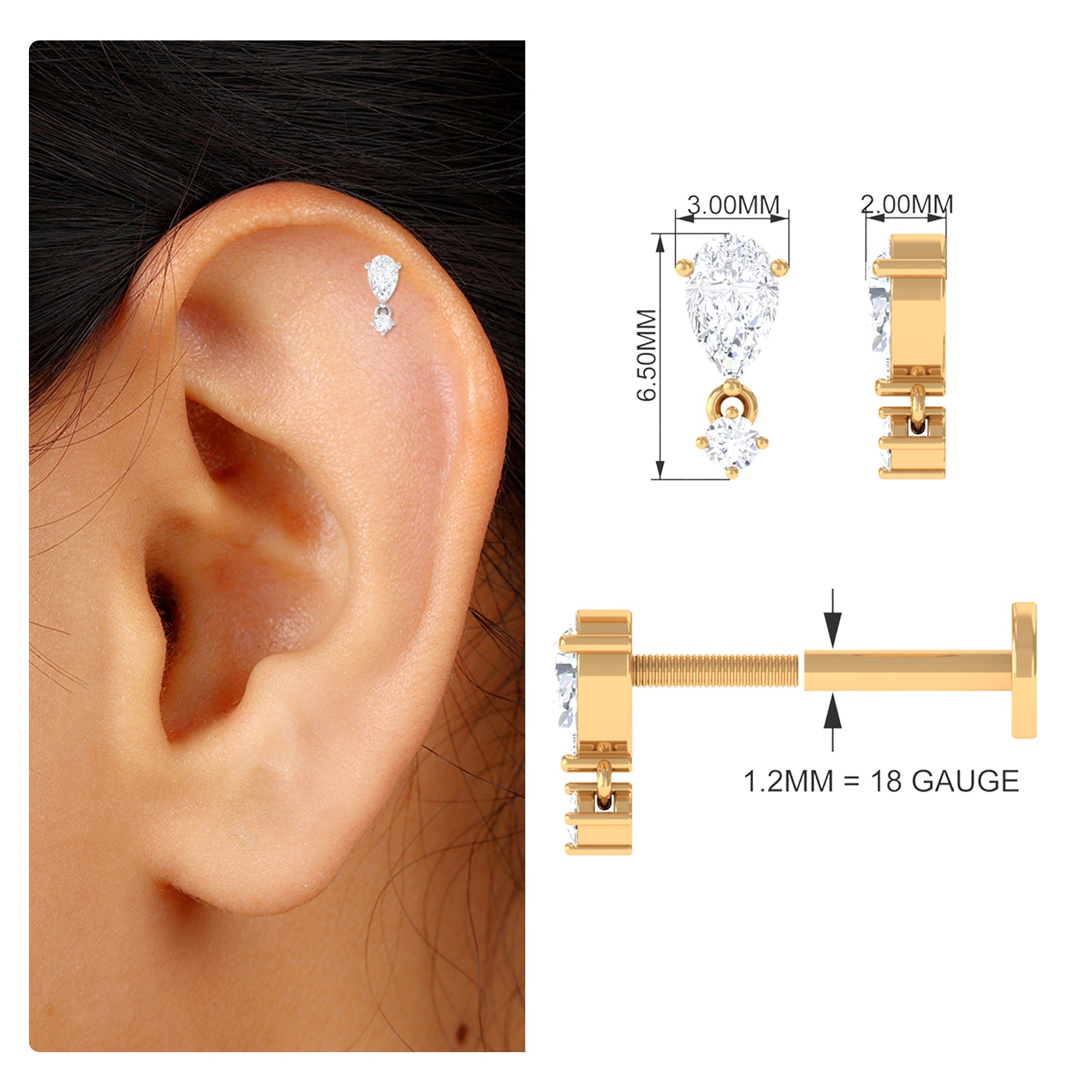 Rosec Jewels-Dainty Moissanite Piercing Earring for Helix