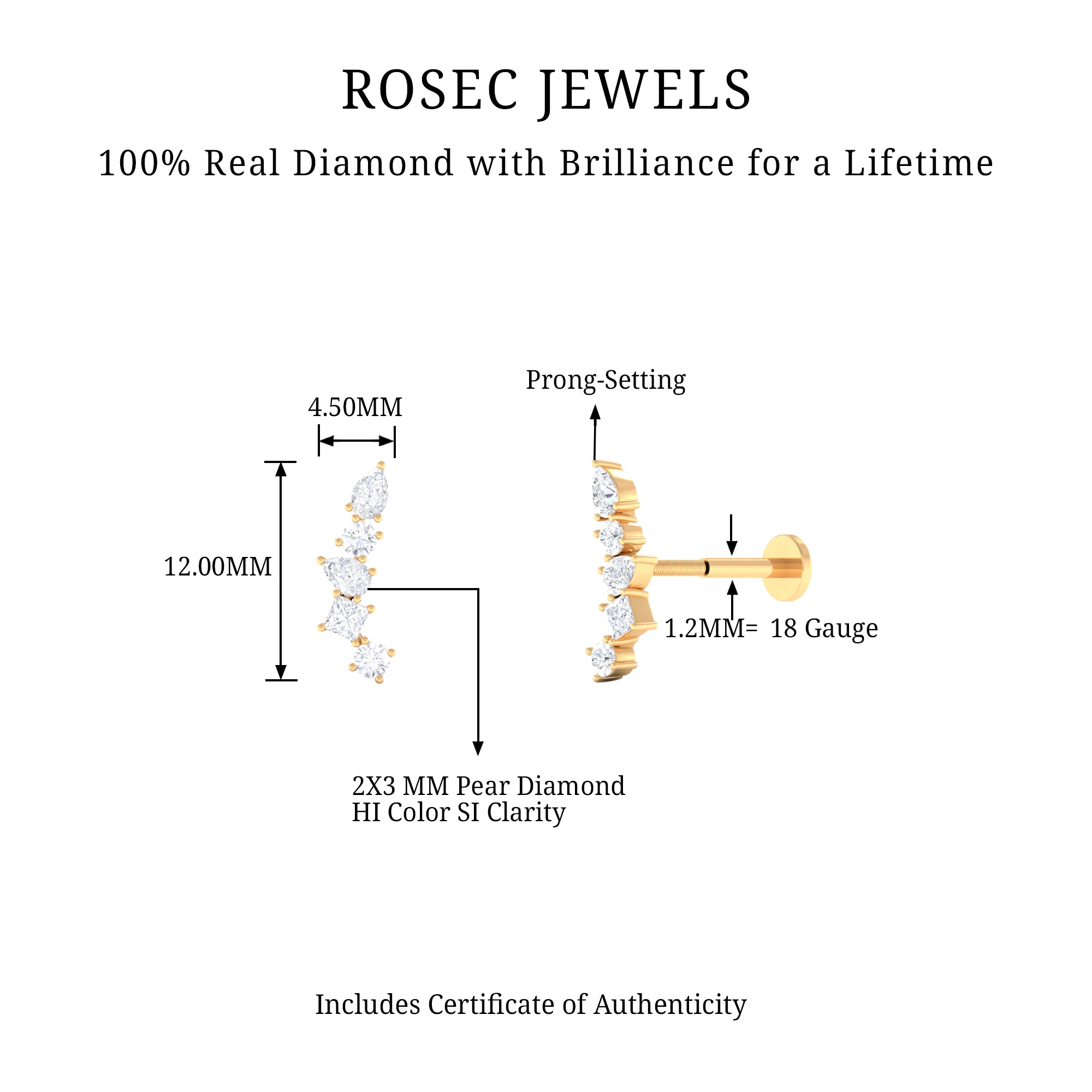 Rosec Jewels-Unique Diamond Crawler Earring for Helix Piercing