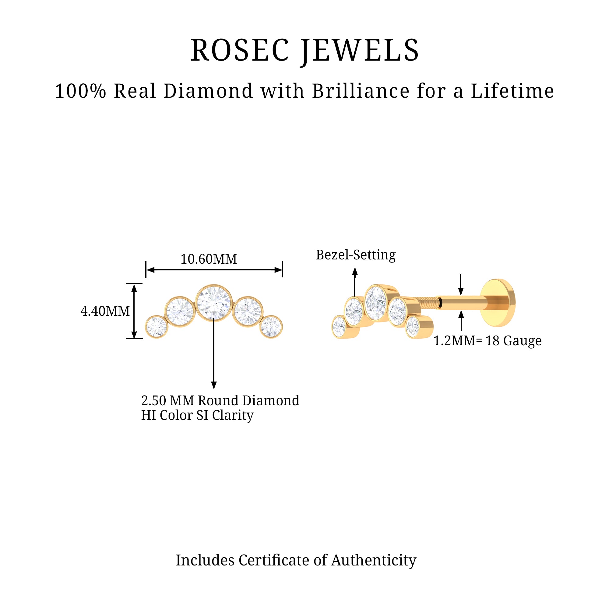 Rosec Jewels-Graduated Diamond Ear Climber Earring in Bezel Setting