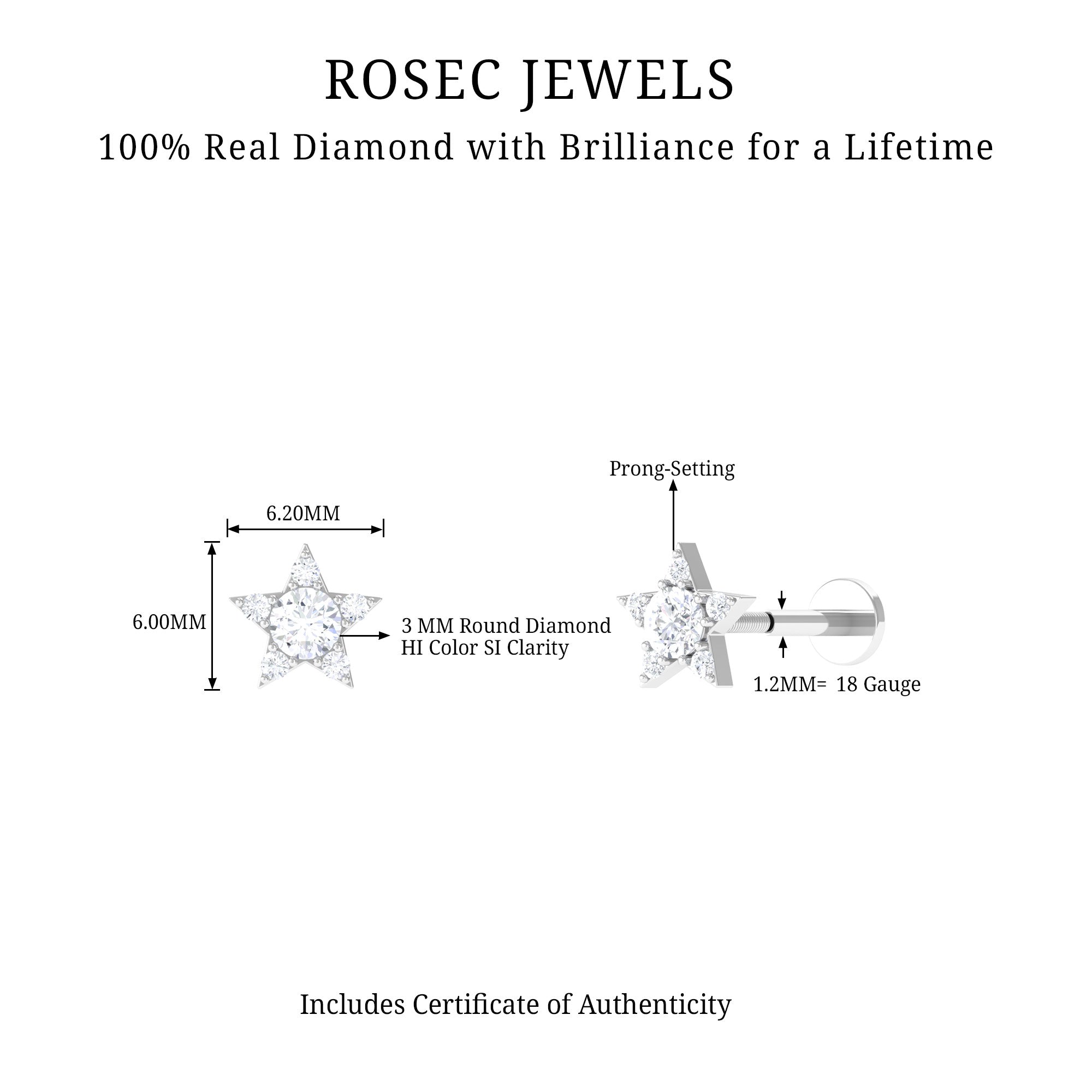 Rosec Jewels-Minimal Diamond Star Celestial Earring for Helix Piercing