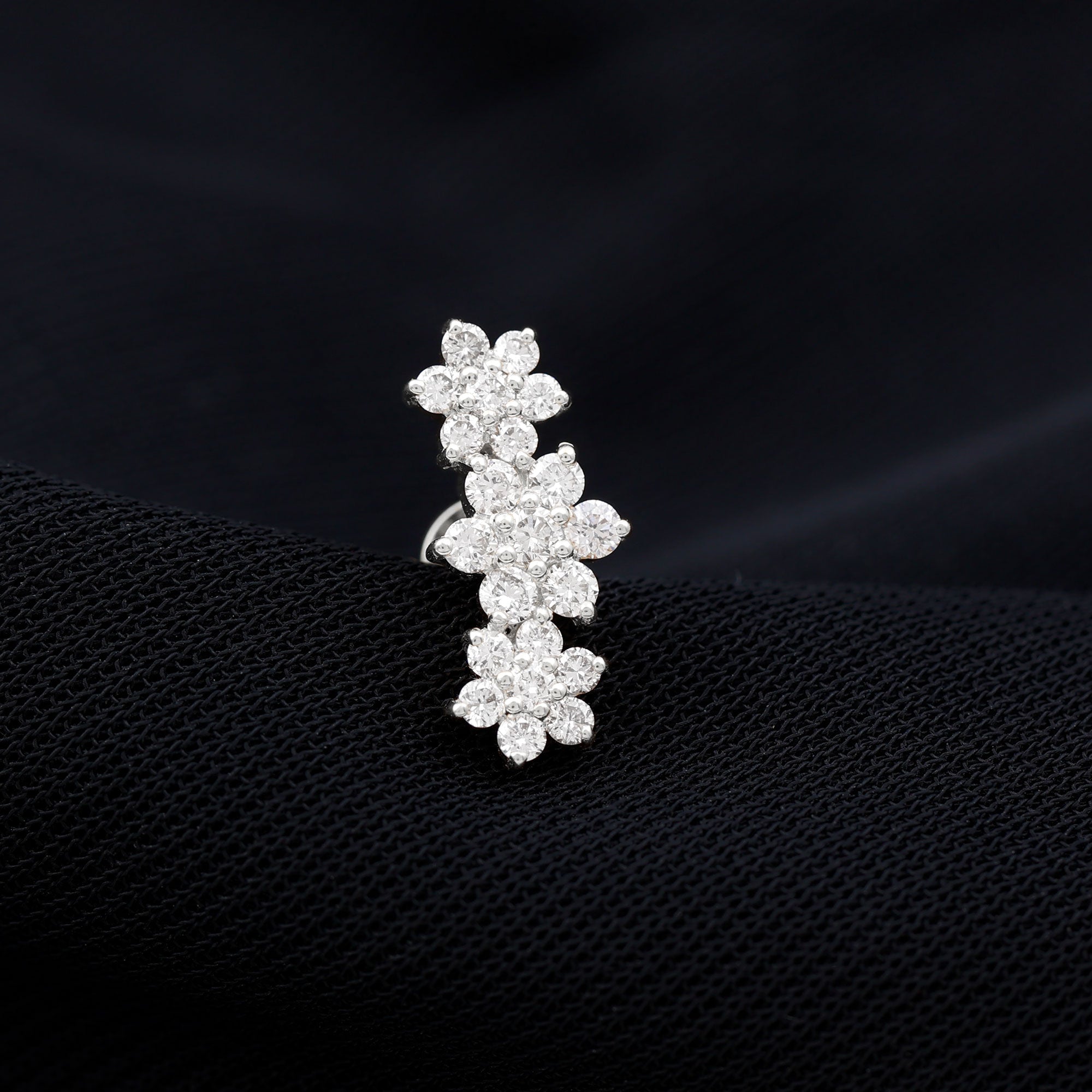 Rosec Jewels-Natural Diamond Flower Crawler Cartilage Earring