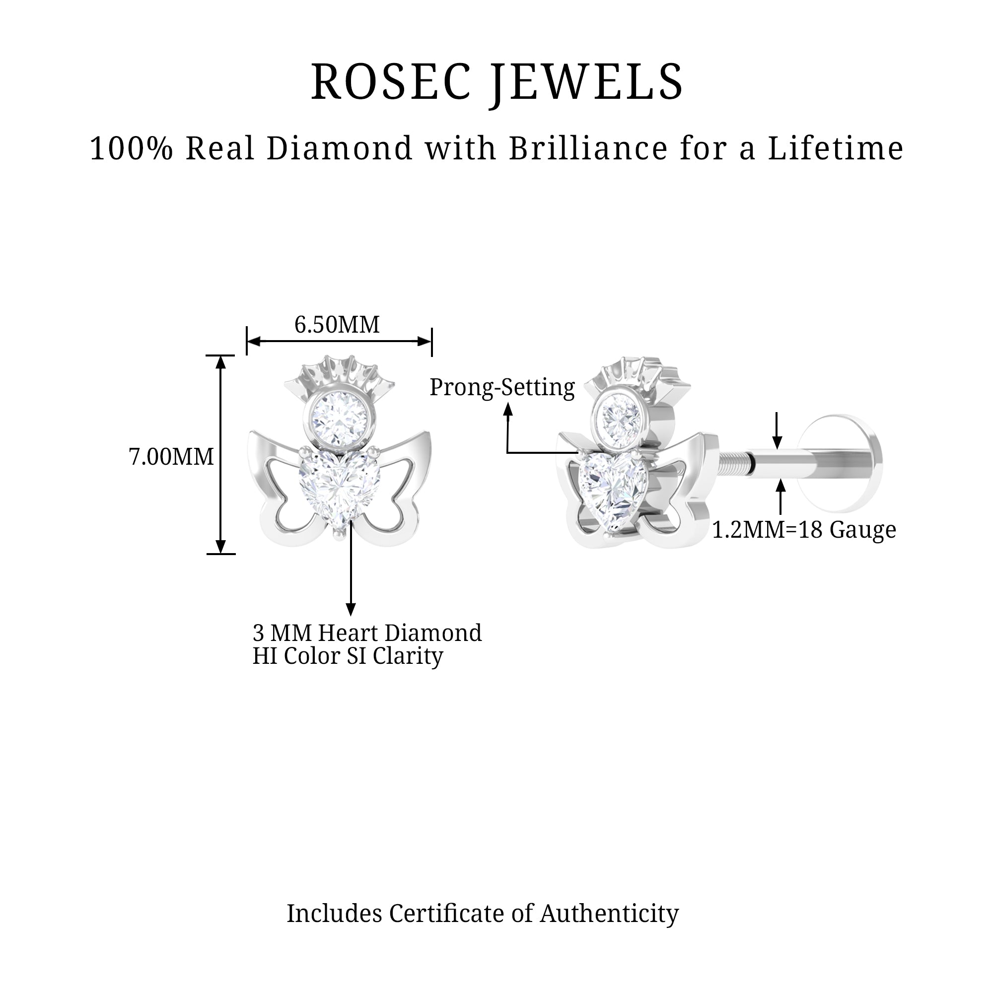 Rosec Jewels-Heart Diamond Angel Earring for Helix Piercing