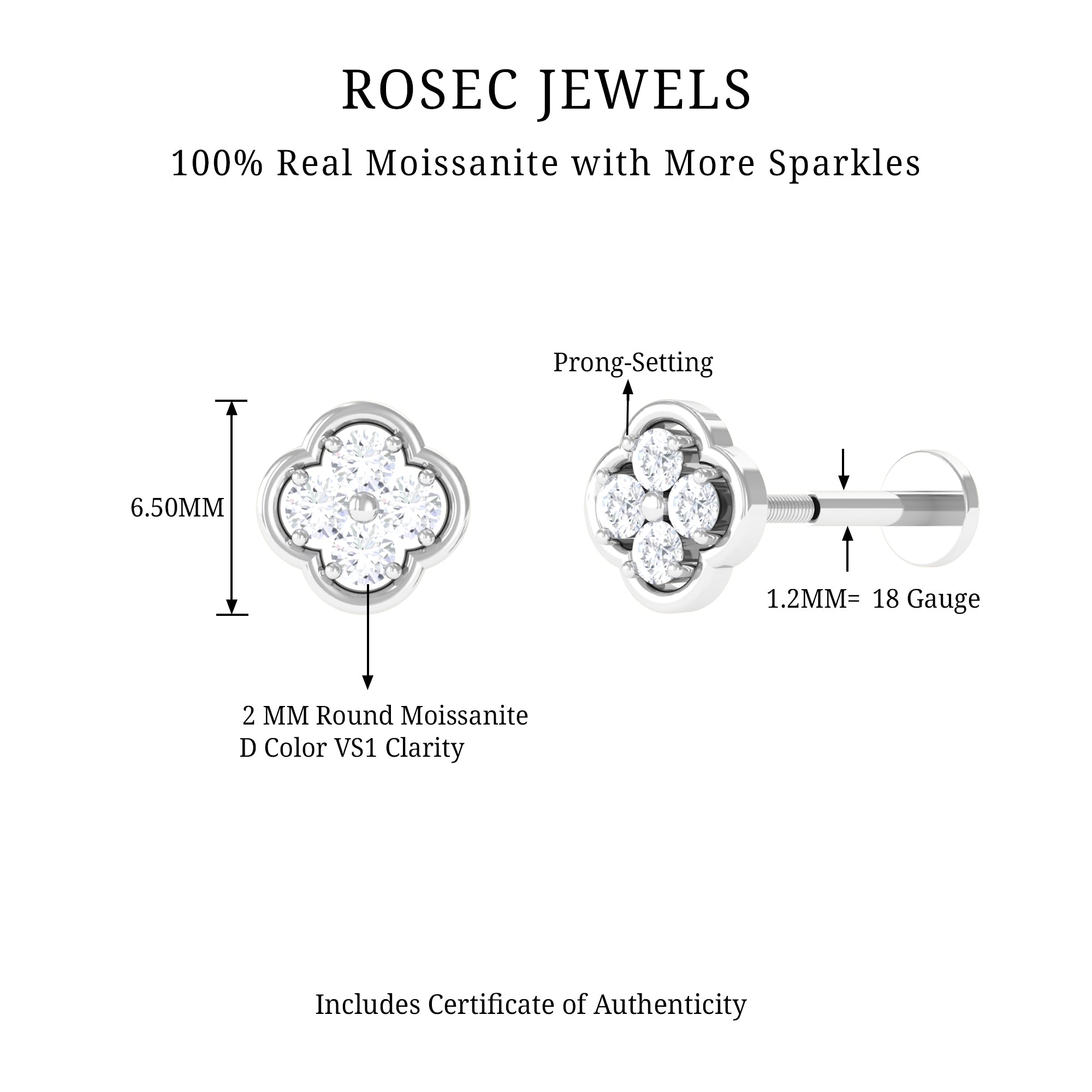 Rosec Jewels-Real Diamond Floral Cluster Earring for Helix Piercing