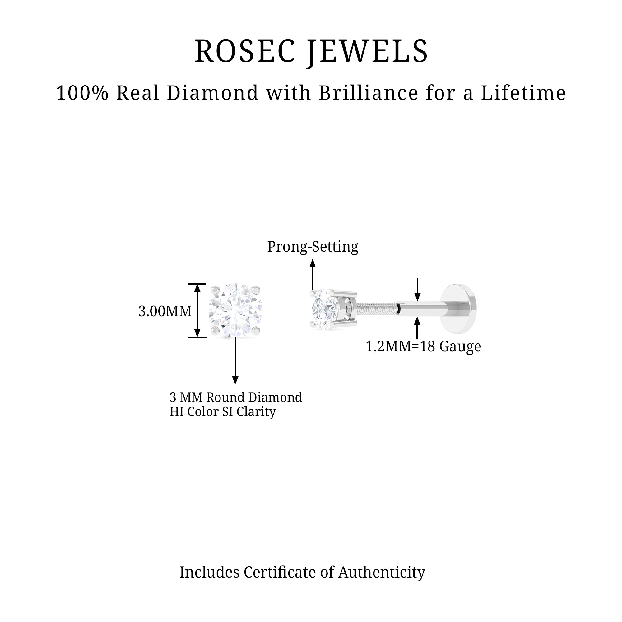 Rosec Jewels-Minimalist Diamond Solitaire Earring for Tragus Piercing