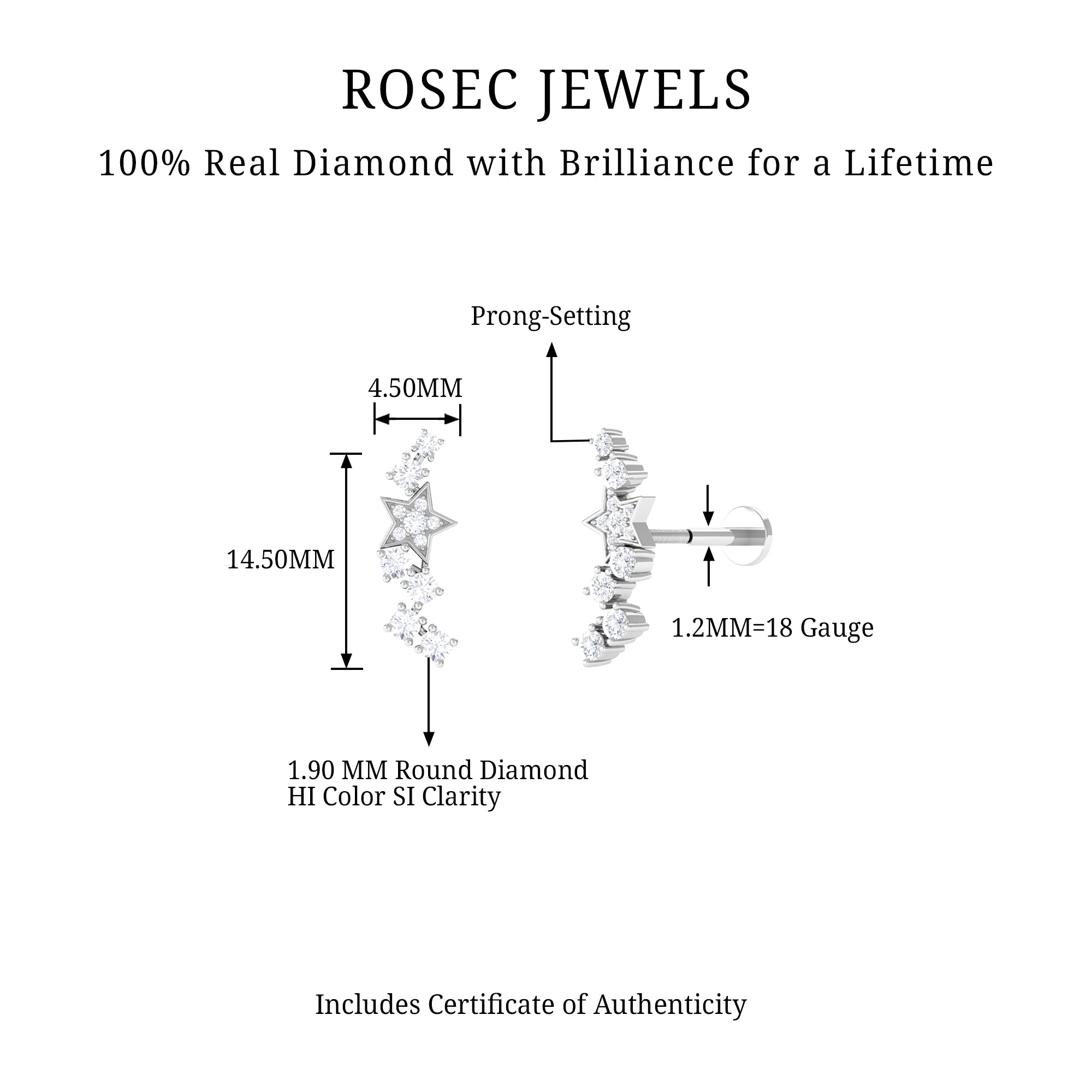 Rosec Jewels-Unique Diamond Star Crawler Helix Earring