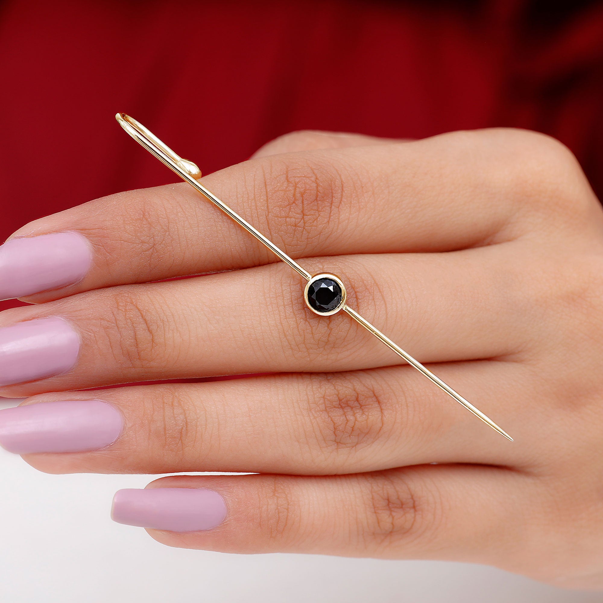 Rosec Jewels-Simple Black Onyx Ear Pin Earring in Bezel Setting