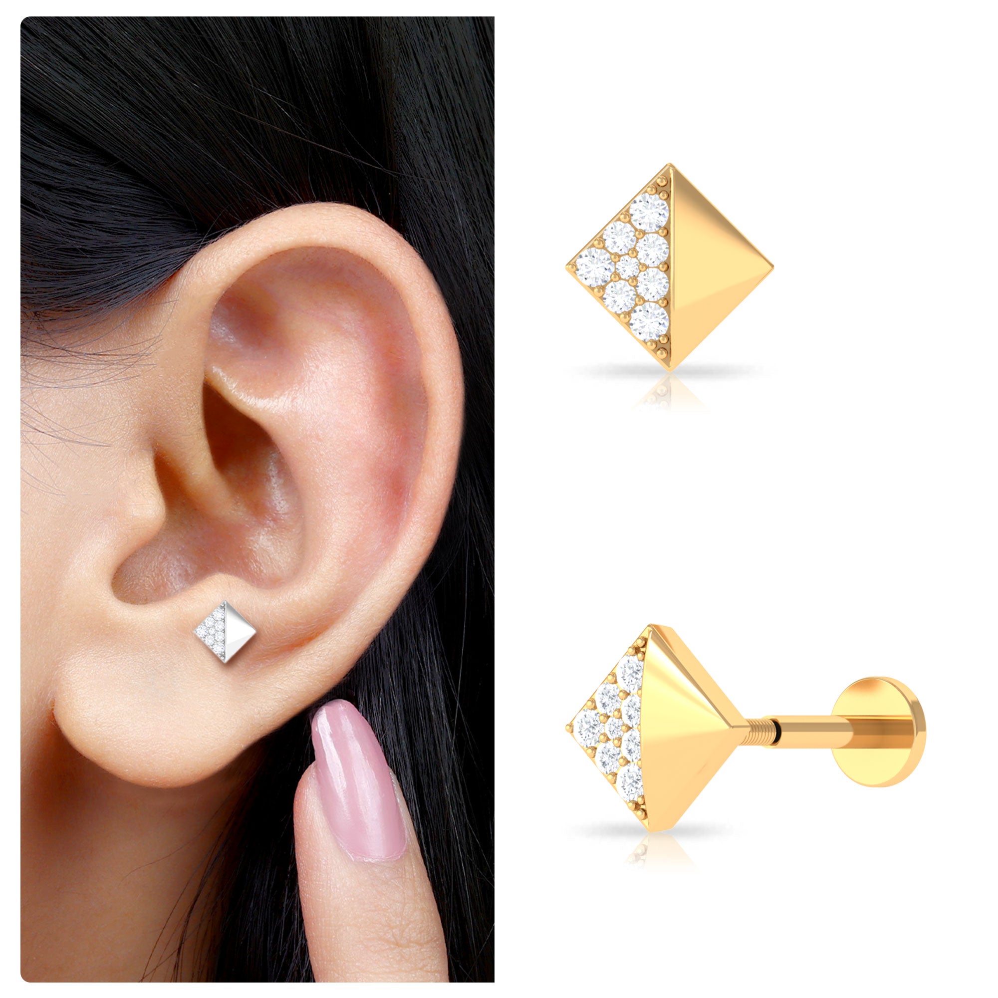 Rosec Jewels-Real Diamond Square Earring for Cartilage Piercing