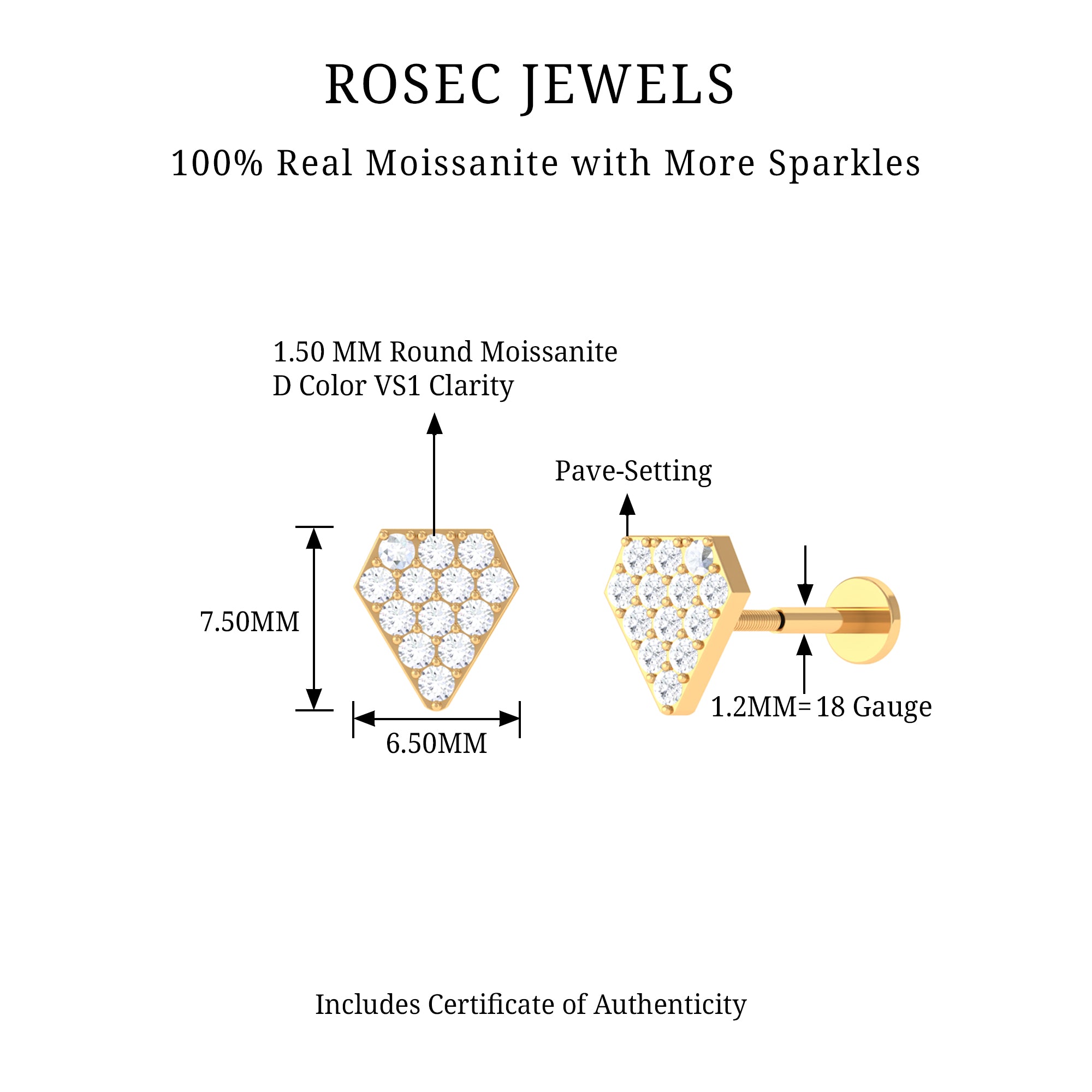 Rosec Jewels-Certified Moissanite Pentagon Cartilage Earring