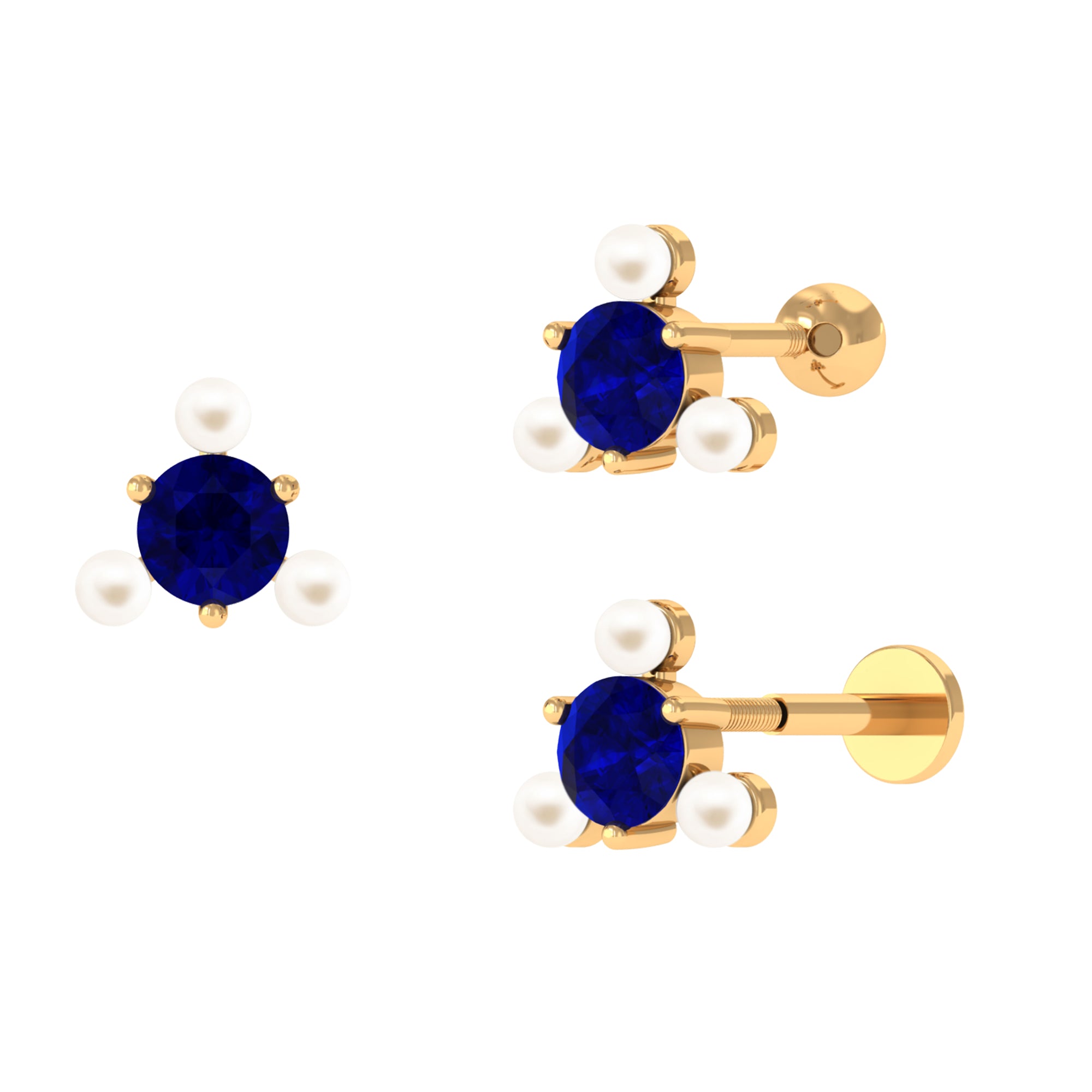 Blue Sapphire and Freshwater Pearl Cartilage Earring Blue Sapphire - ( AAA ) - Quality - Rosec Jewels