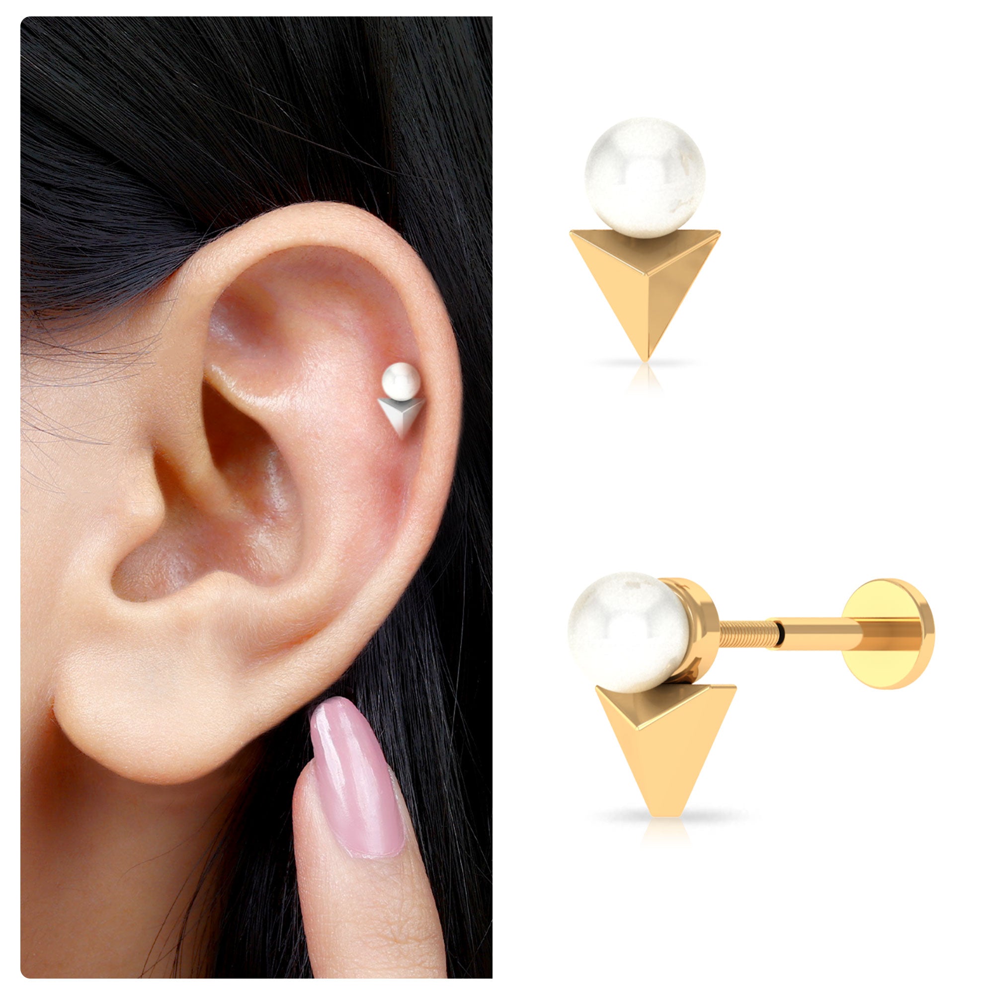 Rosec Jewels-Round Freshwater Pearl Solitaire Tragus Earring