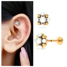 Rosec Jewels-Real Freshwater Pearl Gold Beaded Flower Cartilage Earring